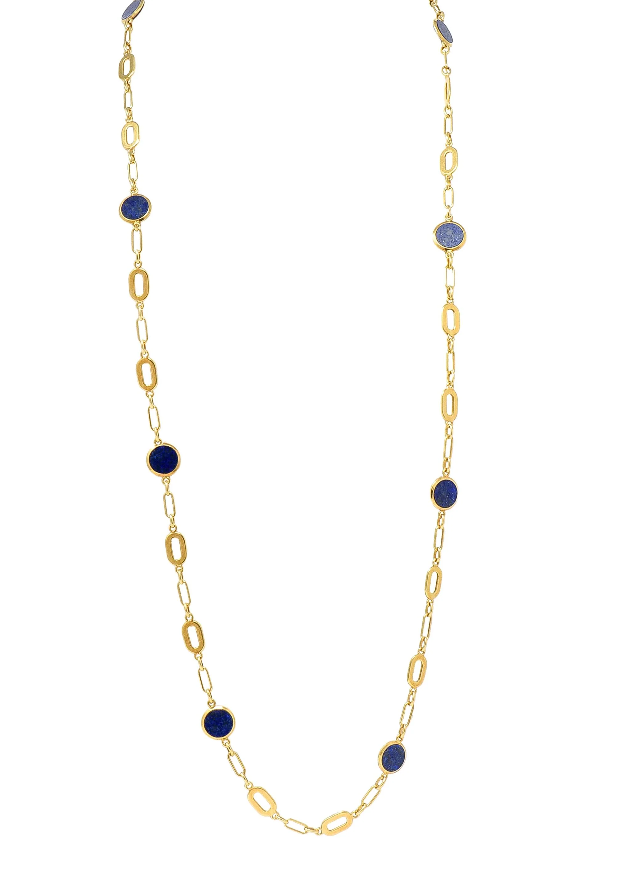 1970's Lapis Lazuli 18 Karat Yellow Gold Vintage Station Link Chain Necklace - Image 3