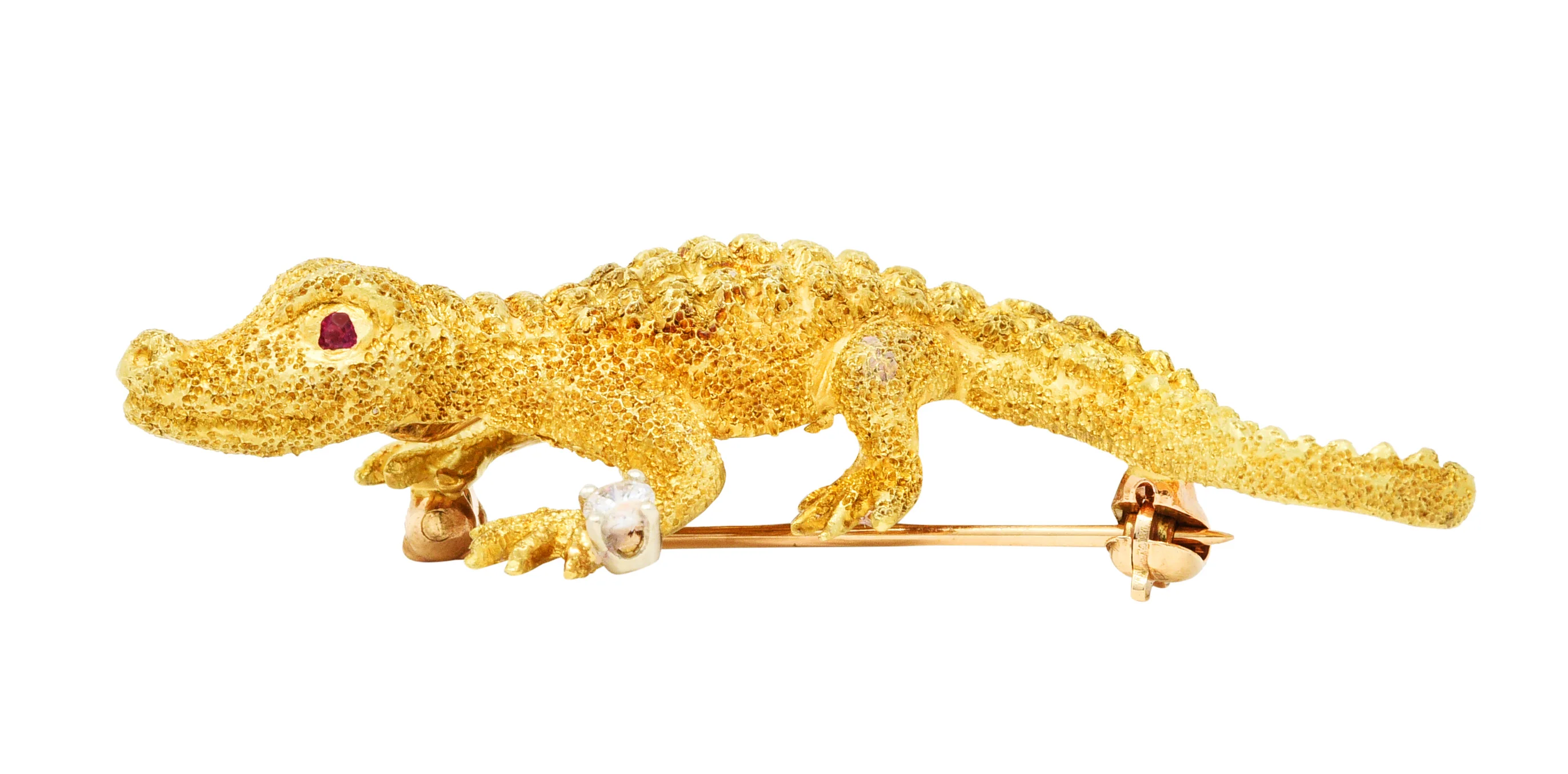 1970's Tiffany & Co. Diamond Ruby 18 Karat Gold Alligator Brooch - Image 8