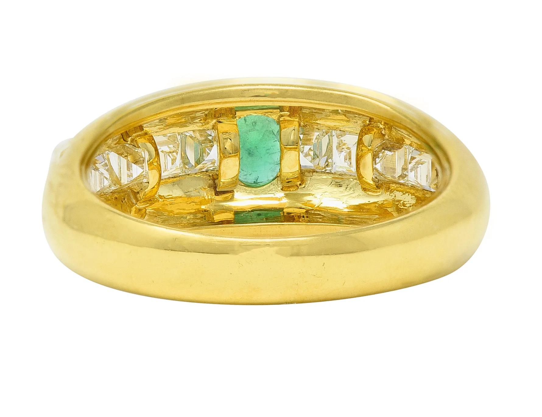 1980's 1.00 CTW Emerald Diamond 18 Karat Yellow Gold Vintage Gemstone Ring - Image 4