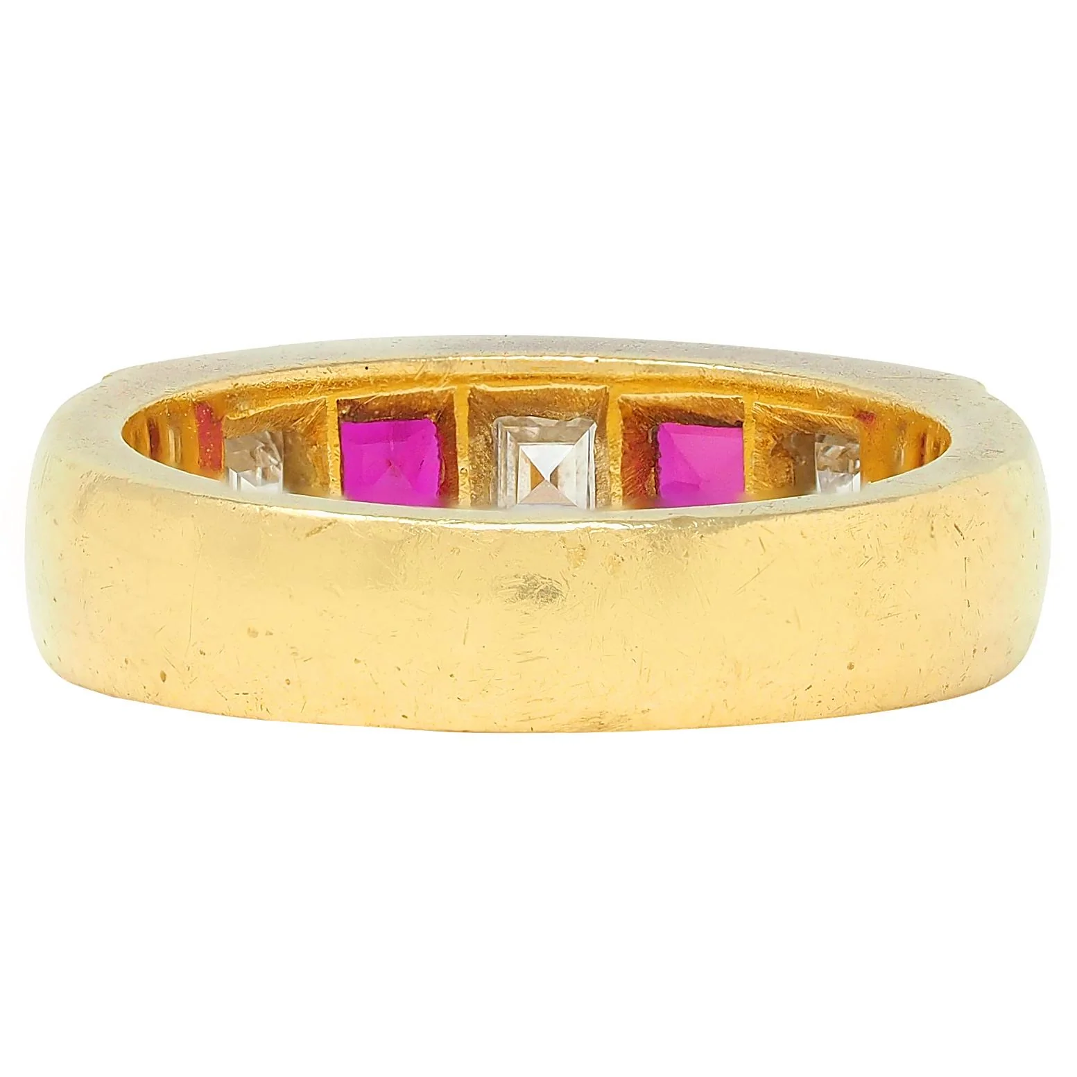 1980's 1.80 CTW Diamond Ruby 18 Karat Yellow Gold Vintage Channel Band Ring - Image 3