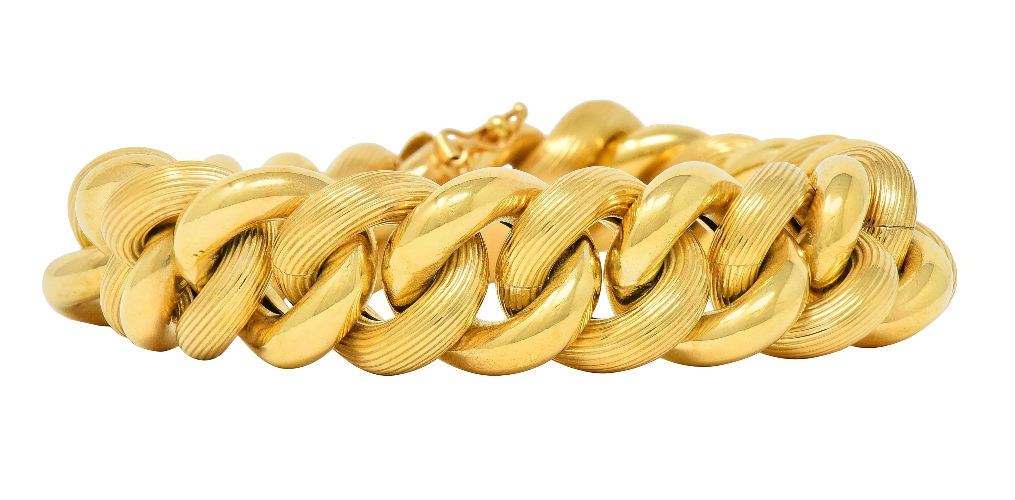 1980's 14 Karat Yellow Gold Textured Puffy Curb Link Vintage Bracelet - Image 10