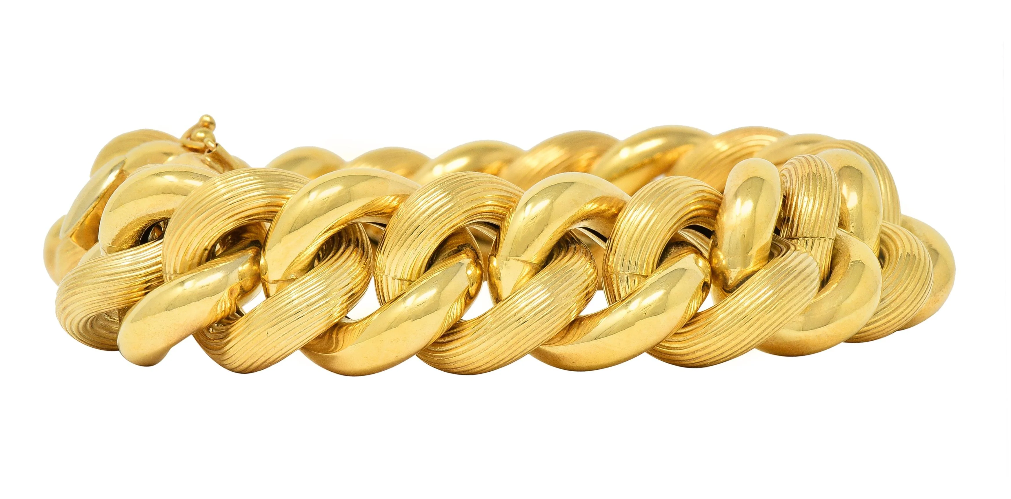 1980's 14 Karat Yellow Gold Textured Puffy Curb Link Vintage Bracelet - Image 11