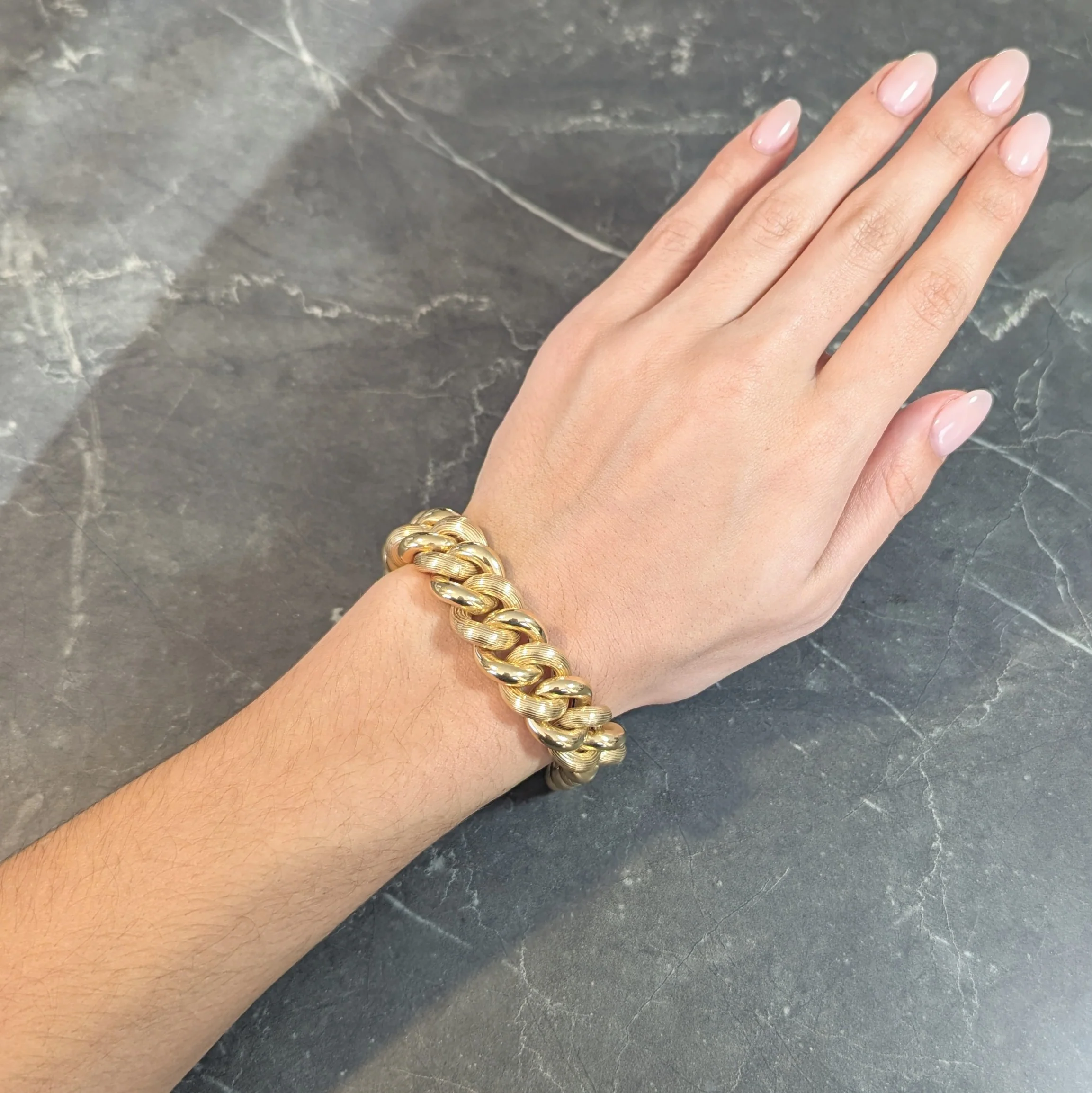 1980's 14 Karat Yellow Gold Textured Puffy Curb Link Vintage Bracelet - Image 14