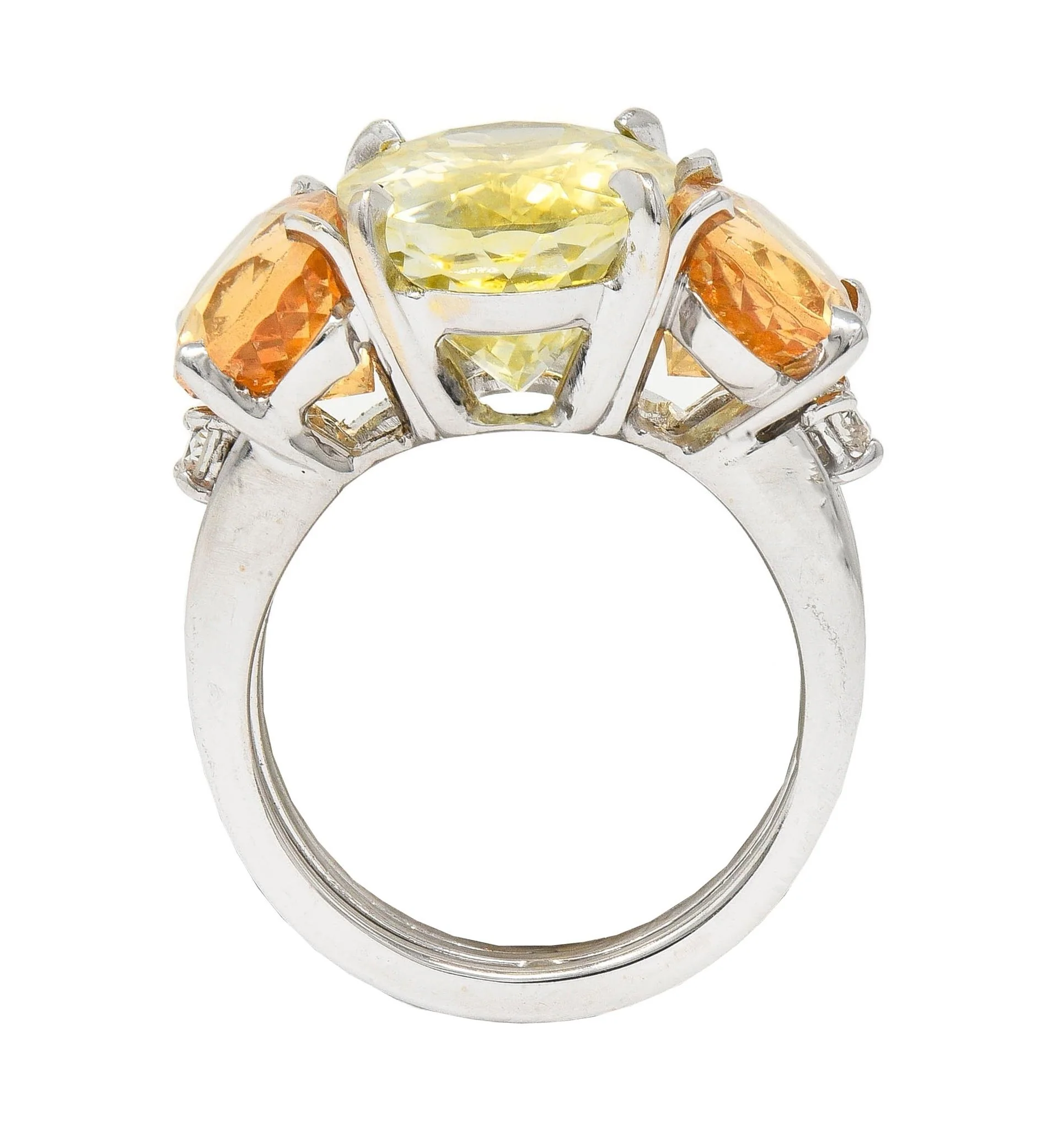 1980's 16.58 CTW No Heat Ceylon Yellow Sapphire Garnet Diamond 18 Karat White Gold Vintage Ring GIA - Image 10