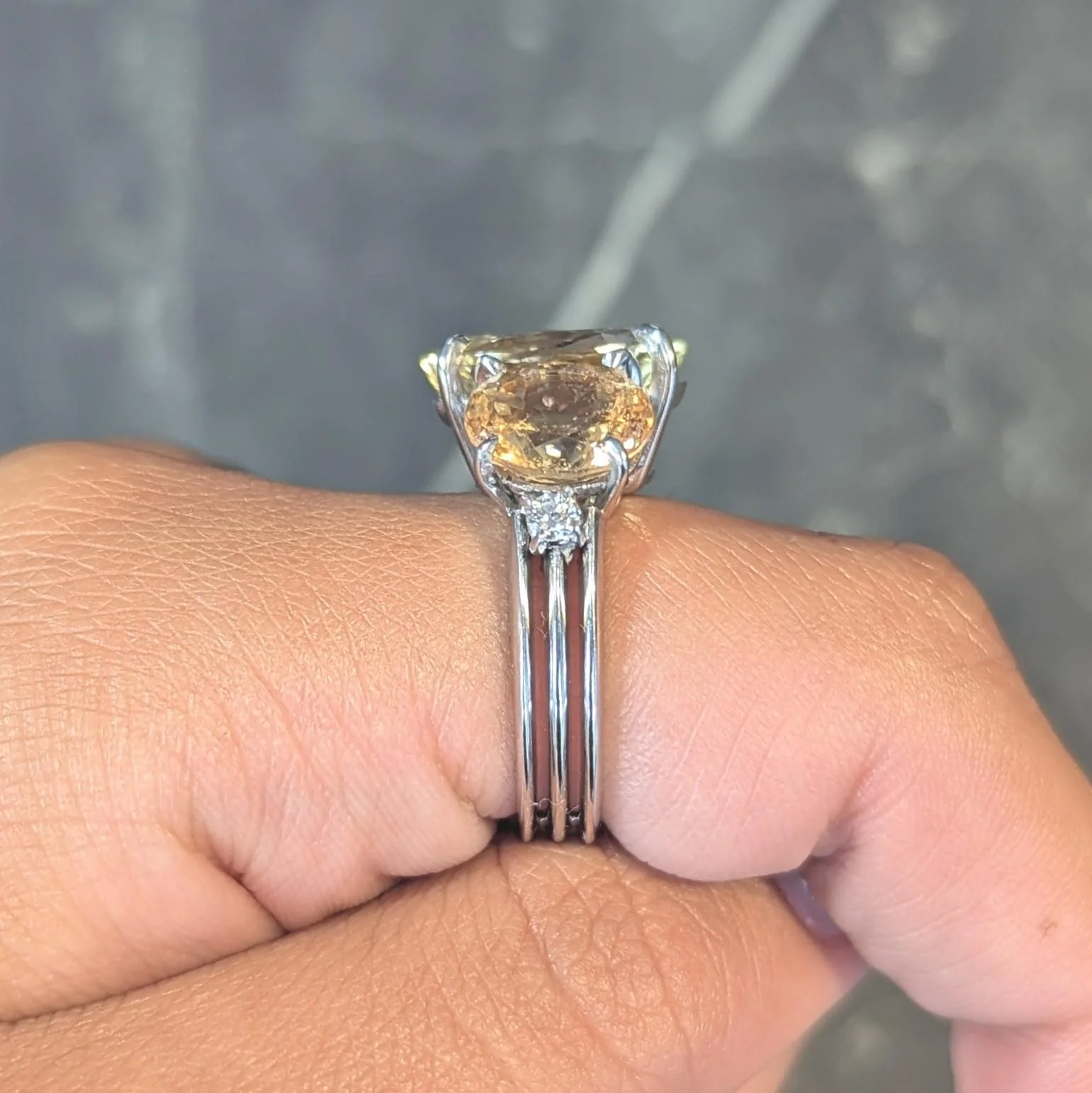 1980's 16.58 CTW No Heat Ceylon Yellow Sapphire Garnet Diamond 18 Karat White Gold Vintage Ring GIA - Image 13