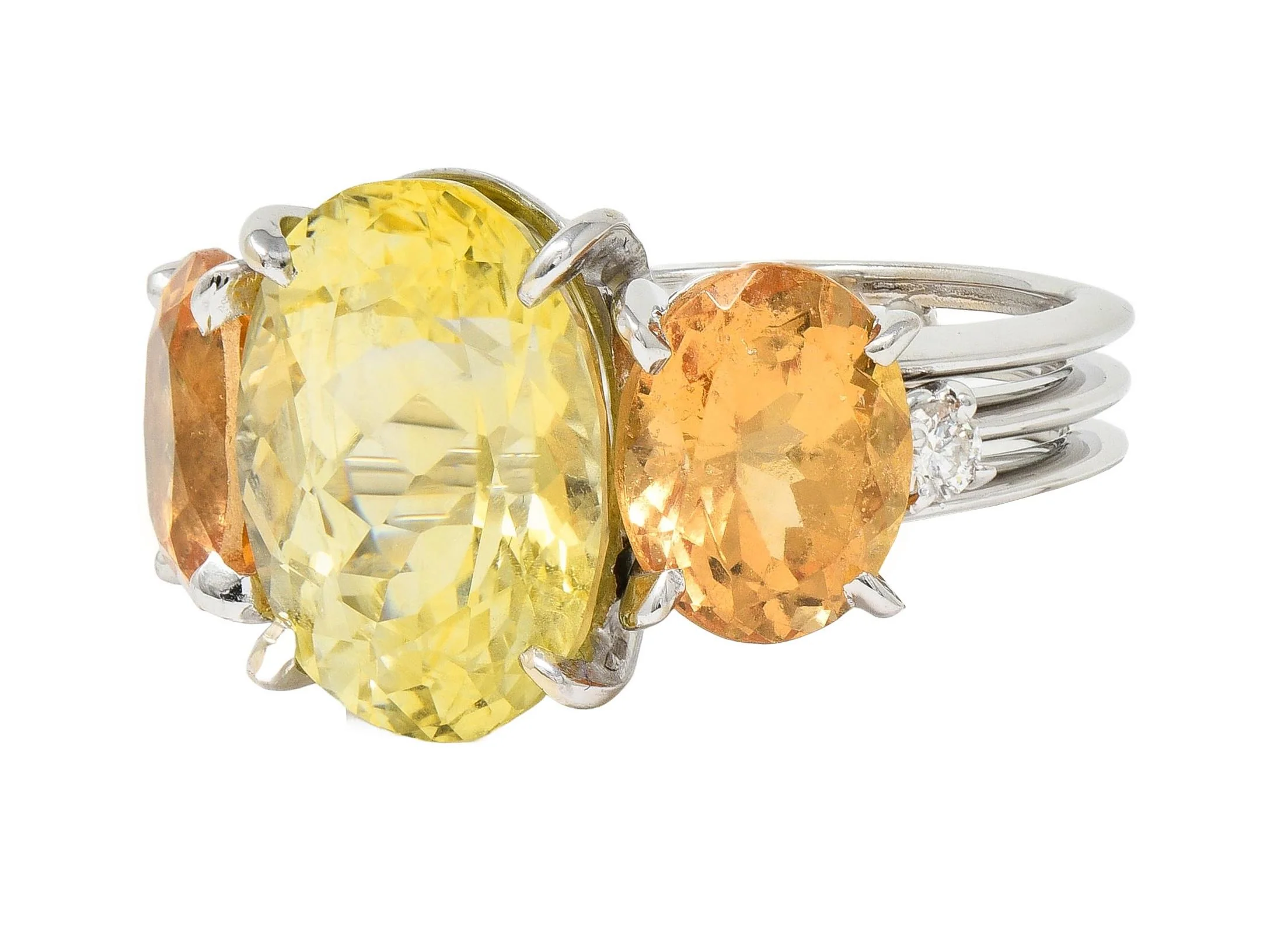 1980's 16.58 CTW No Heat Ceylon Yellow Sapphire Garnet Diamond 18 Karat White Gold Vintage Ring GIA - Image 6