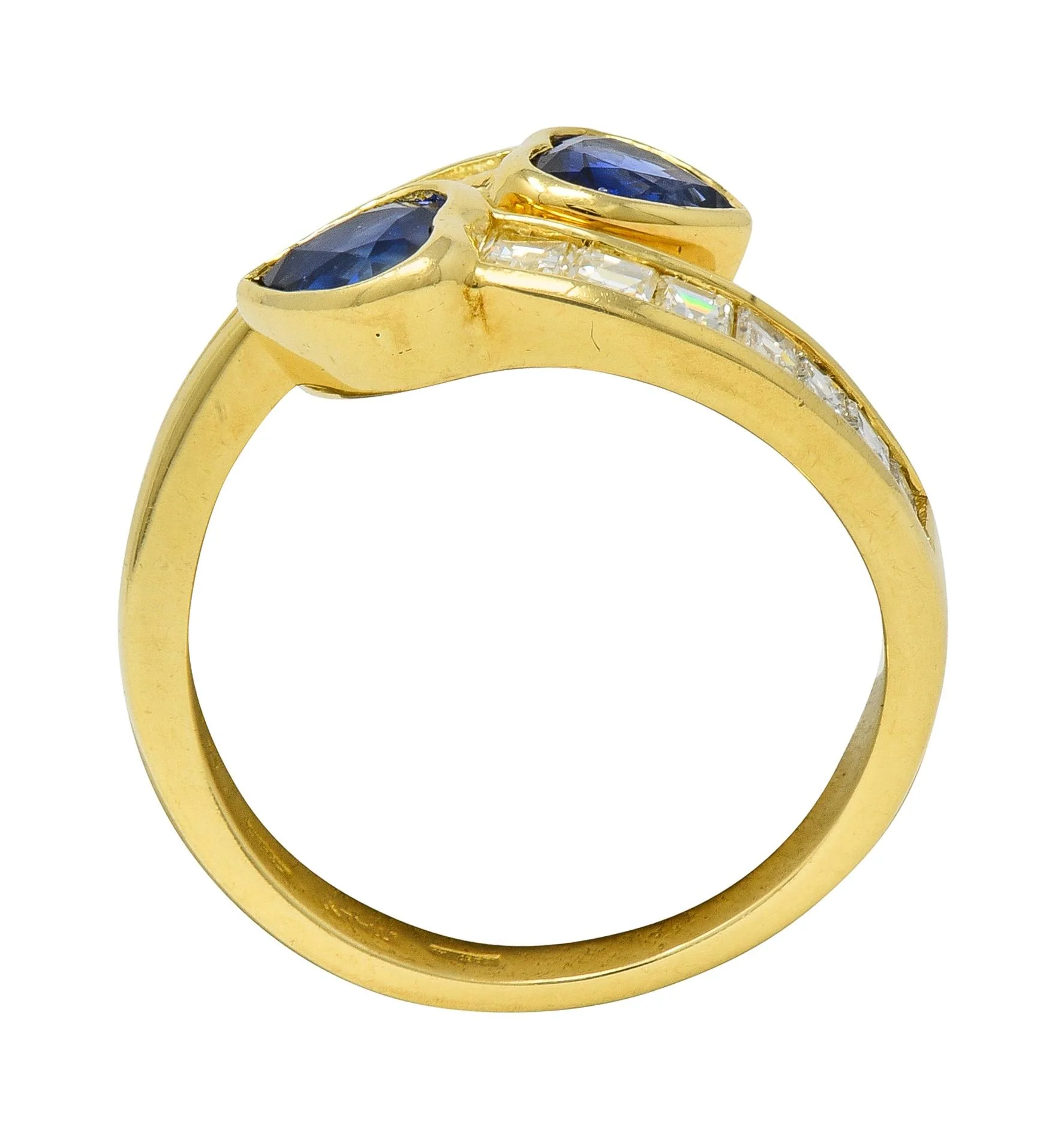 1980's Sapphire Diamond 18 Karat Yellow Gold Vintage Heart Bypass Ring - Image 7