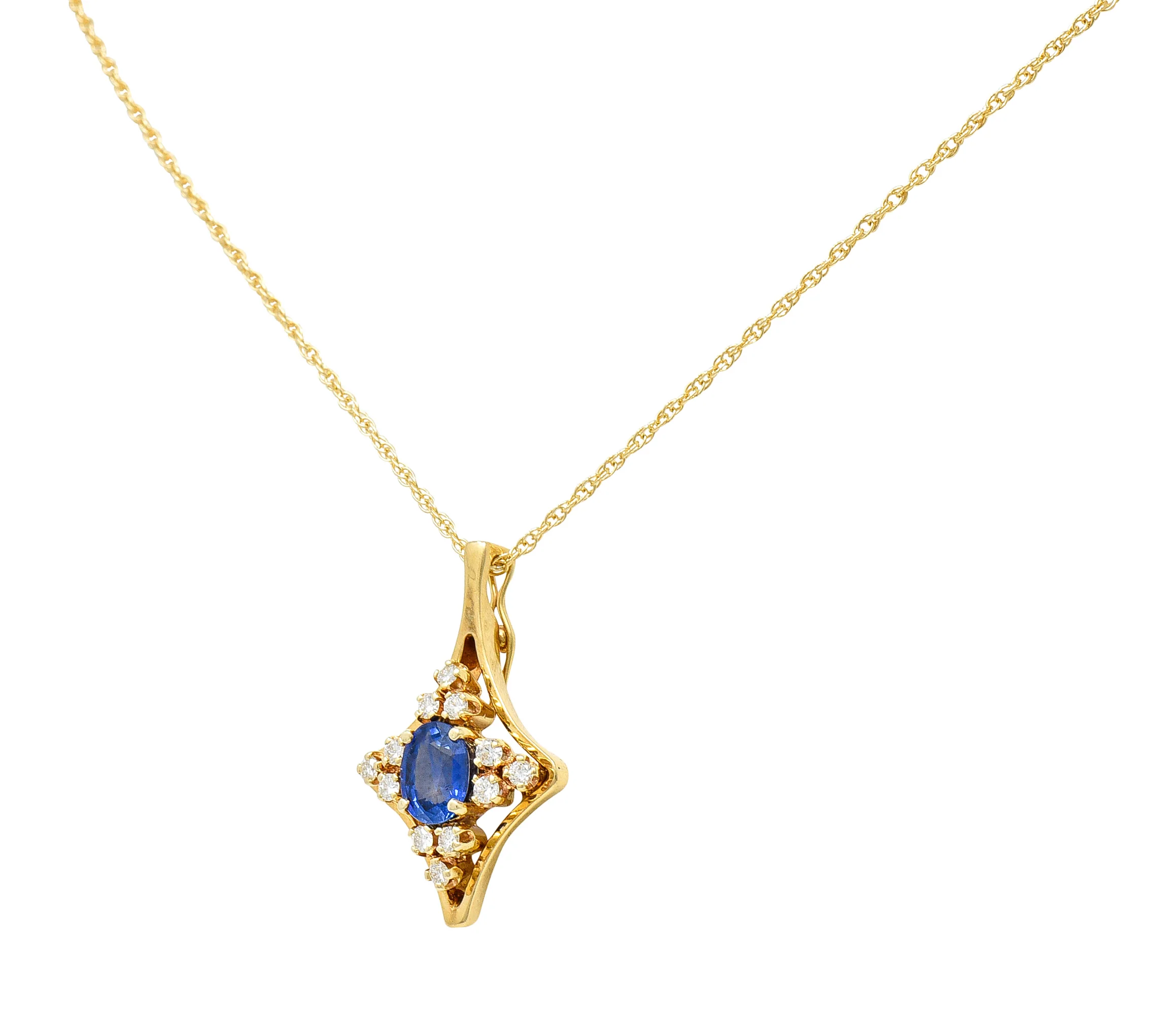 1980's Vintage 1.51 CTW Sapphire Diamond 14 Karat Yellow Gold Enhancer Pendant Necklace - Image 5