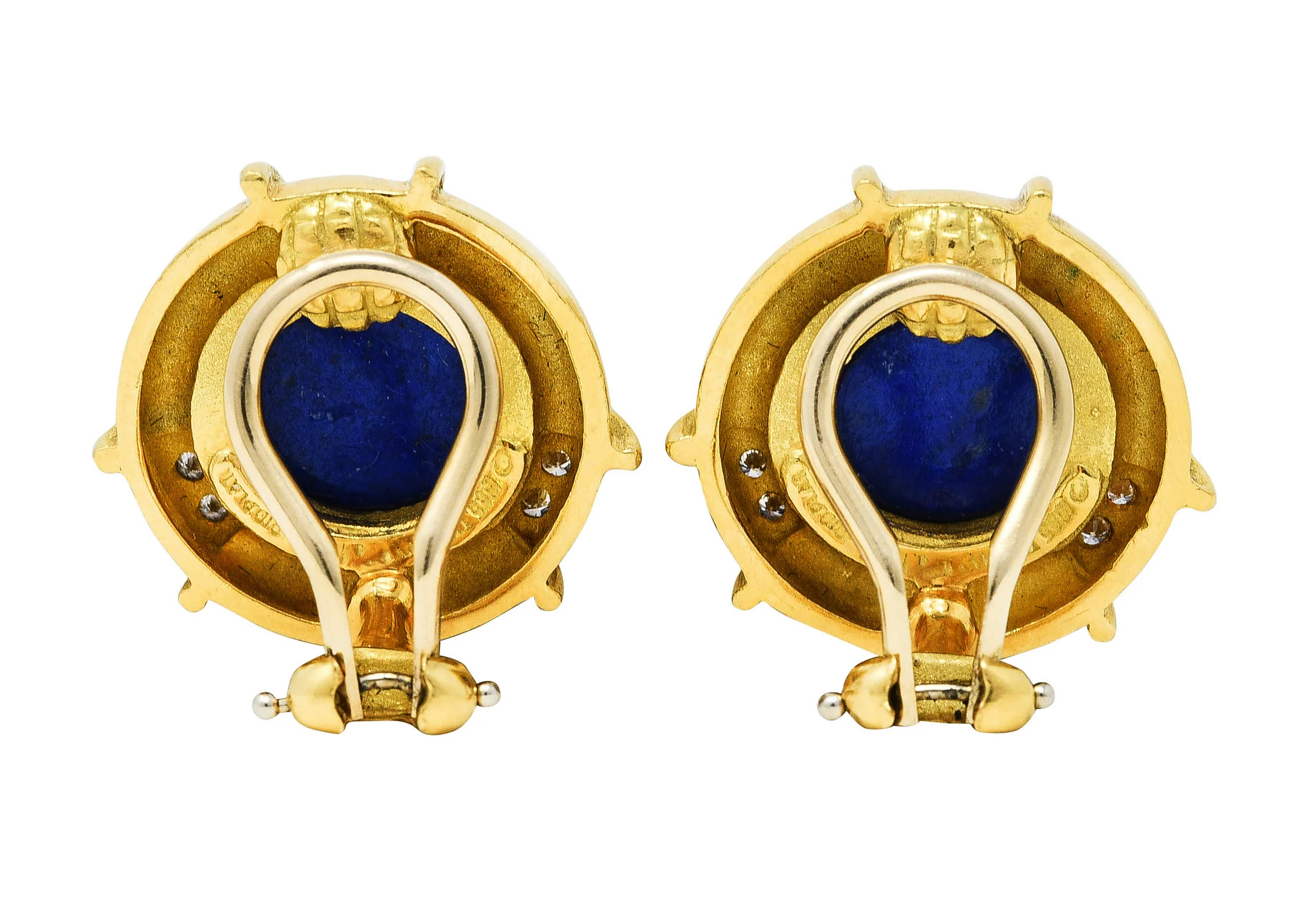 1985 Tiffany & Co. Diamond Lapis Lazuli 18 Karat Yellow Gold Ear-Clip Earrings - Image 3