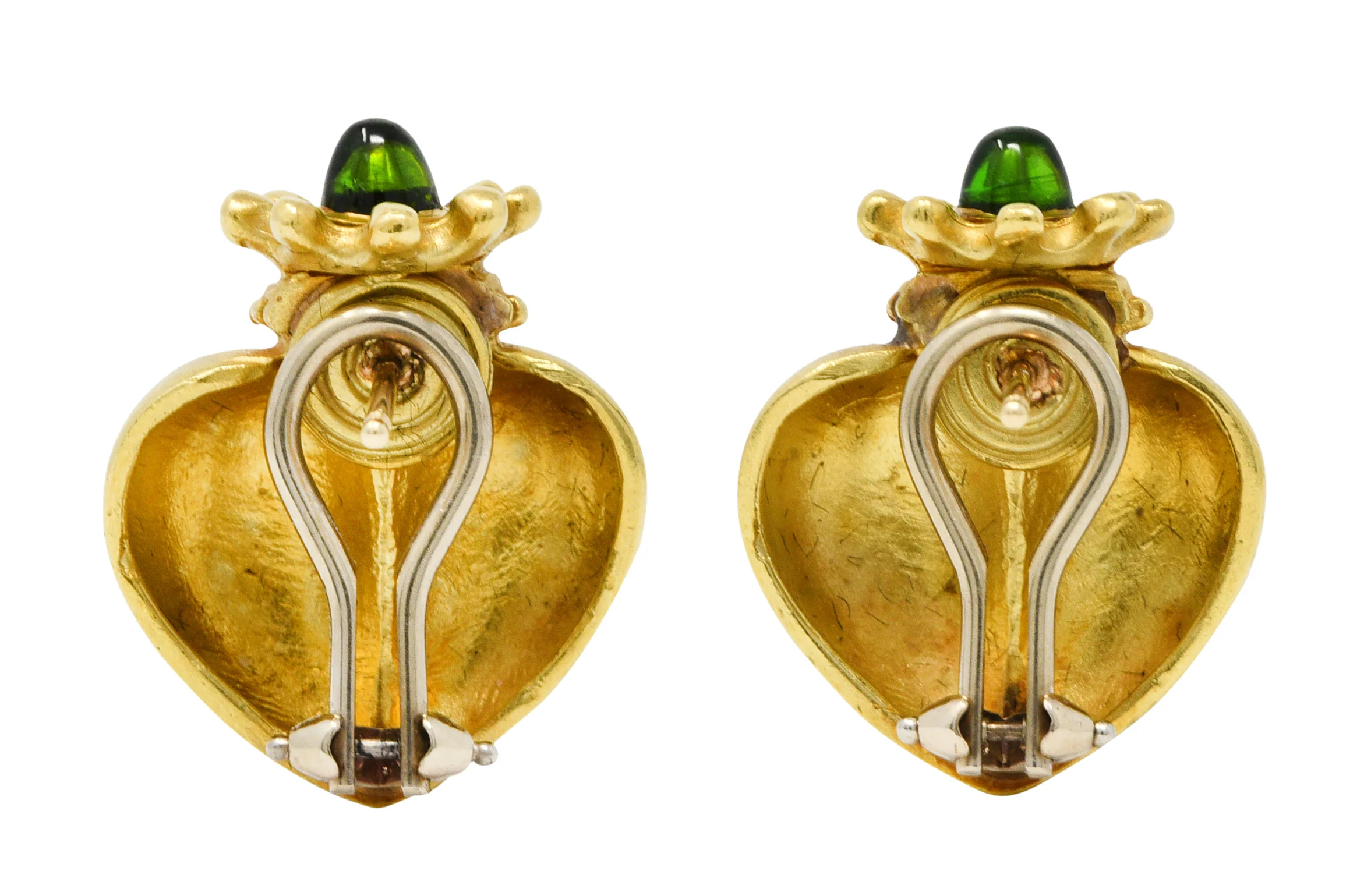 1990 Vahe Naltchayan Diopside 18 Karat Gold Crown Heart Earrings - Image 3
