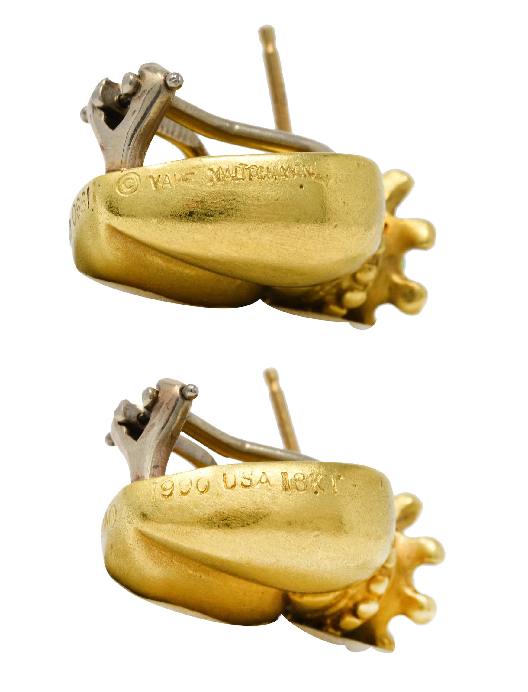 1990 Vahe Naltchayan Diopside 18 Karat Gold Crown Heart Earrings - Image 5