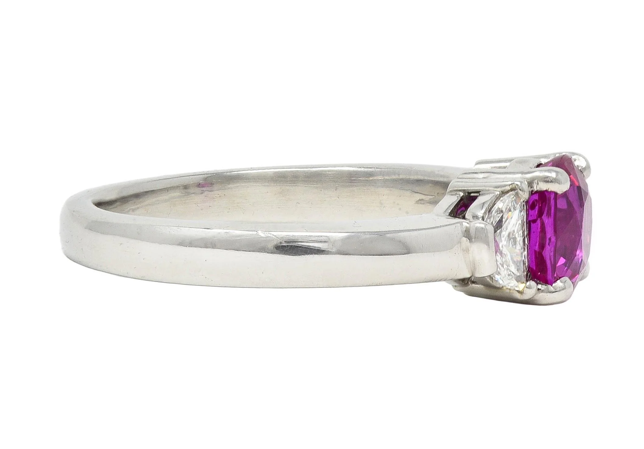1990's 1.78 CTW Pink Sapphire Diamond Platinum Vintage Three Stone Ring - Image 3