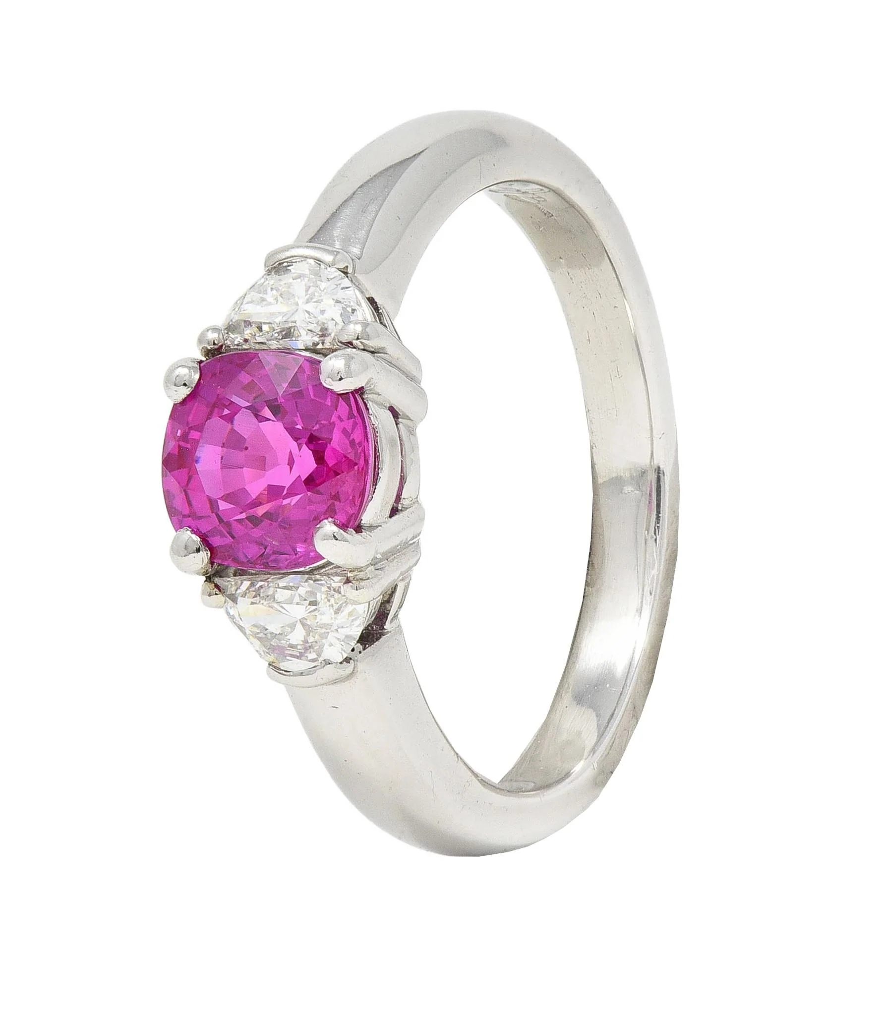 1990's 1.78 CTW Pink Sapphire Diamond Platinum Vintage Three Stone Ring - Image 8