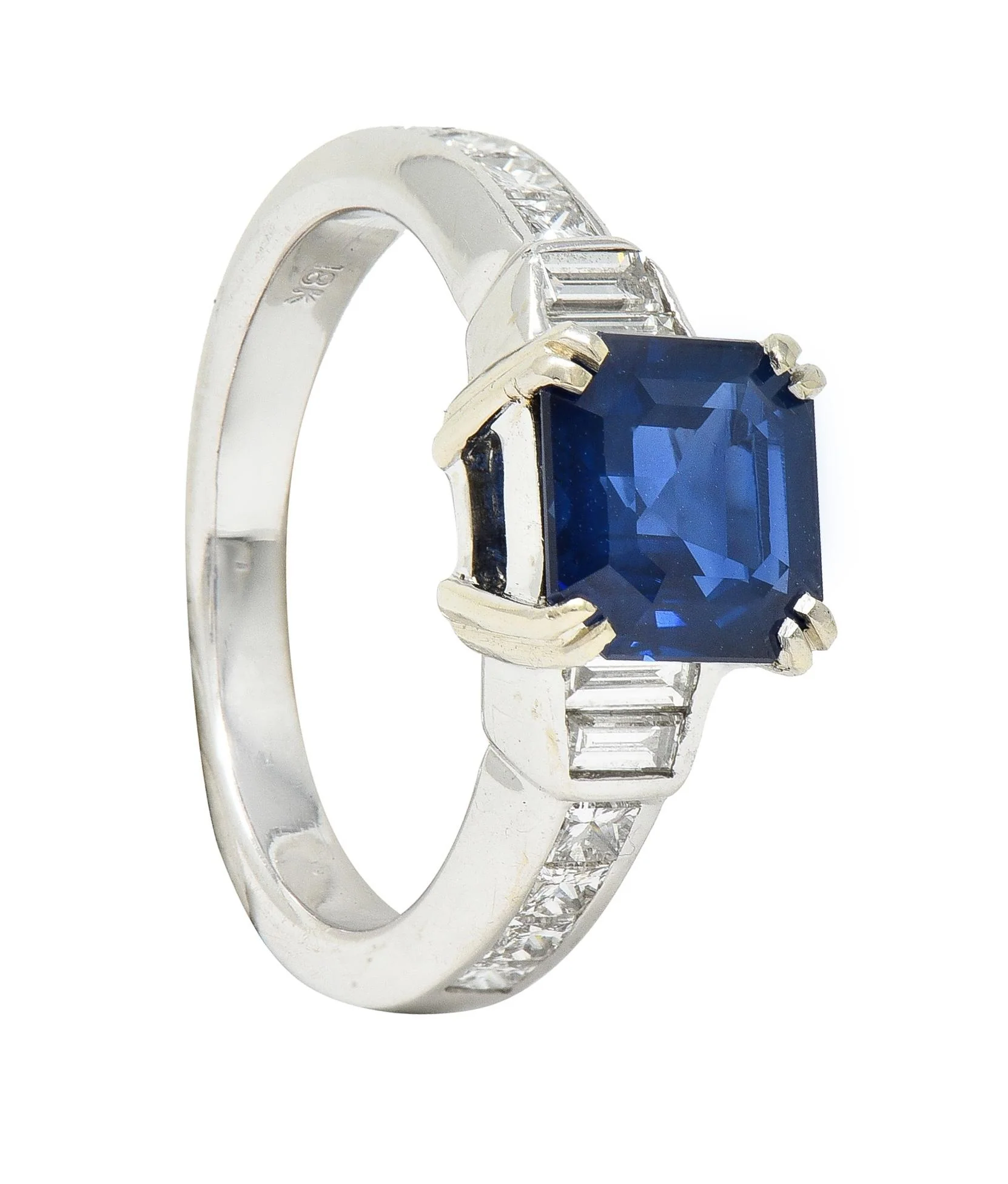 1990's 2.71 CTW Asscher Cut Sapphire Diamond 18 Karat White Gold Ring GIA - Image 11