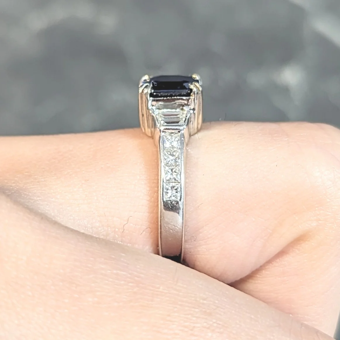 1990's 2.71 CTW Asscher Cut Sapphire Diamond 18 Karat White Gold Ring GIA - Image 15