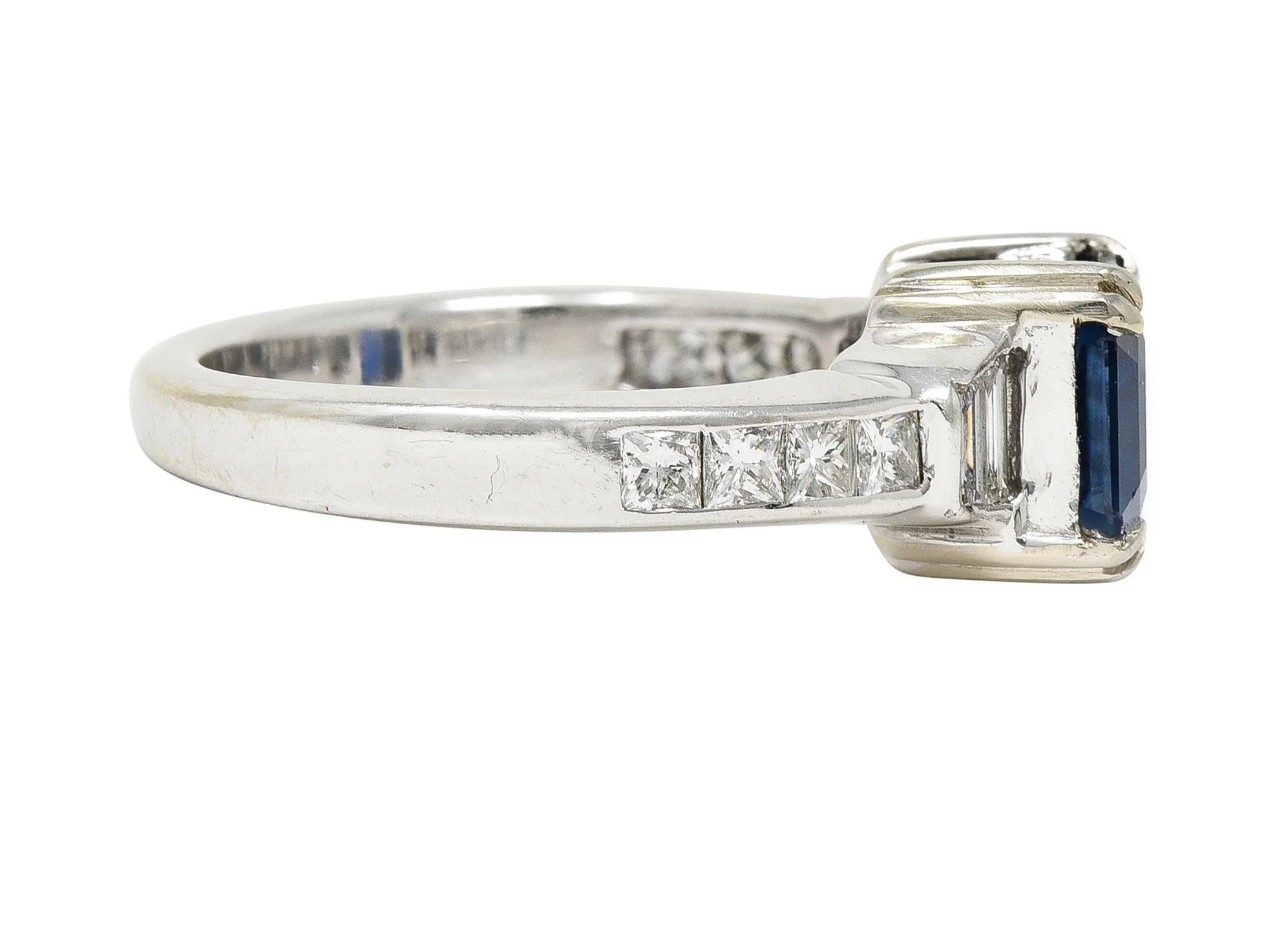 1990's 2.71 CTW Asscher Cut Sapphire Diamond 18 Karat White Gold Ring GIA - Image 3