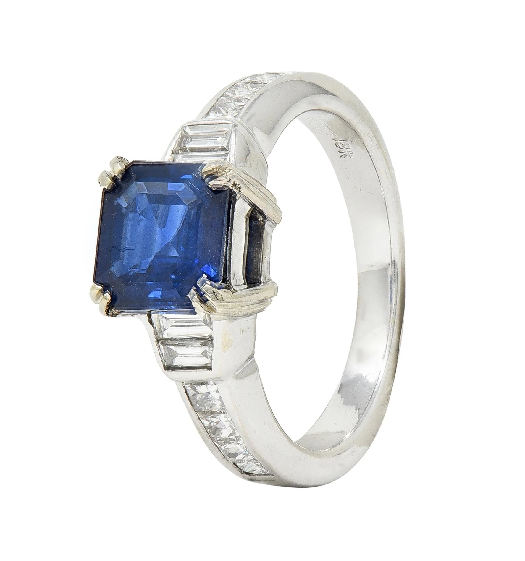 1990's 2.71 CTW Asscher Cut Sapphire Diamond 18 Karat White Gold Ring GIA - Image 8