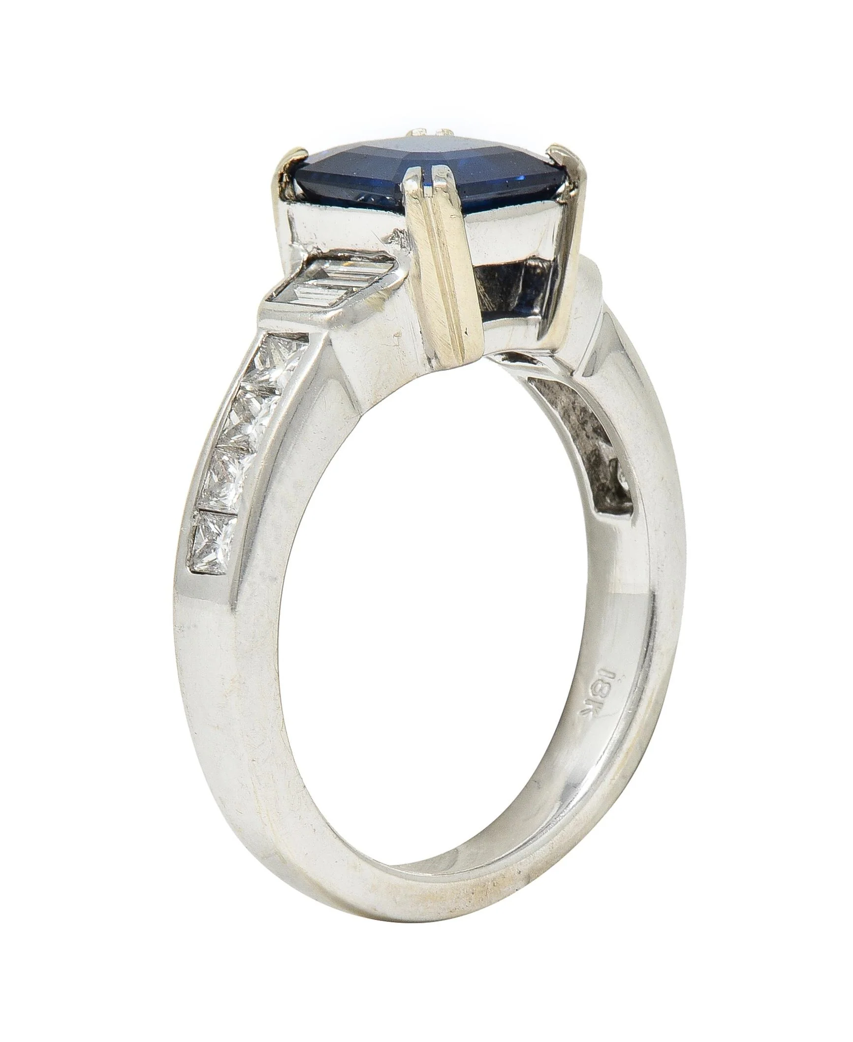 1990's 2.71 CTW Asscher Cut Sapphire Diamond 18 Karat White Gold Ring GIA - Image 9