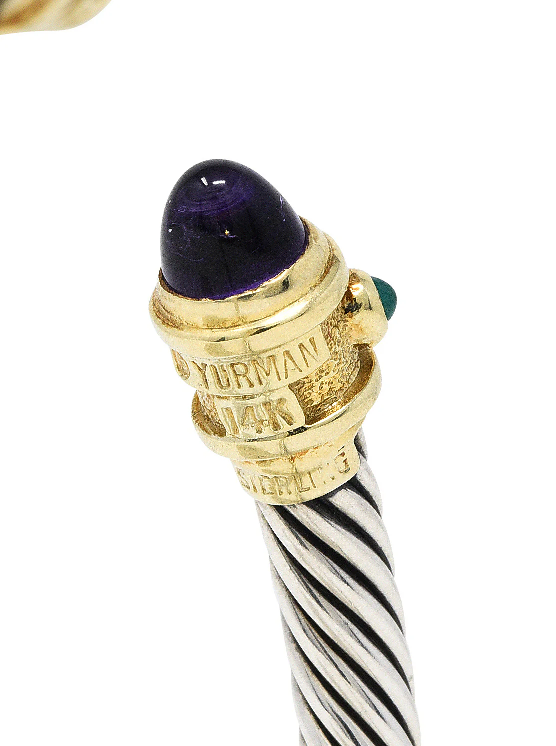 1990's David Yurman Amethyst Chrysoprase 14 Karat Gold Sterling Silver Renaissance Cuff Bracelet - Image 7