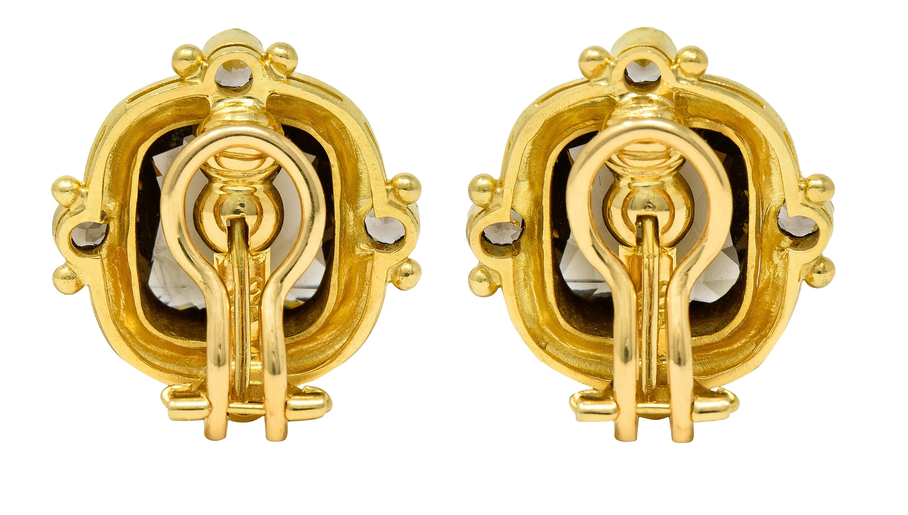 1990's Elizabeth Locke Smokey Quartz 18 Karat Yellow Hammered Gold Earrings - Image 3