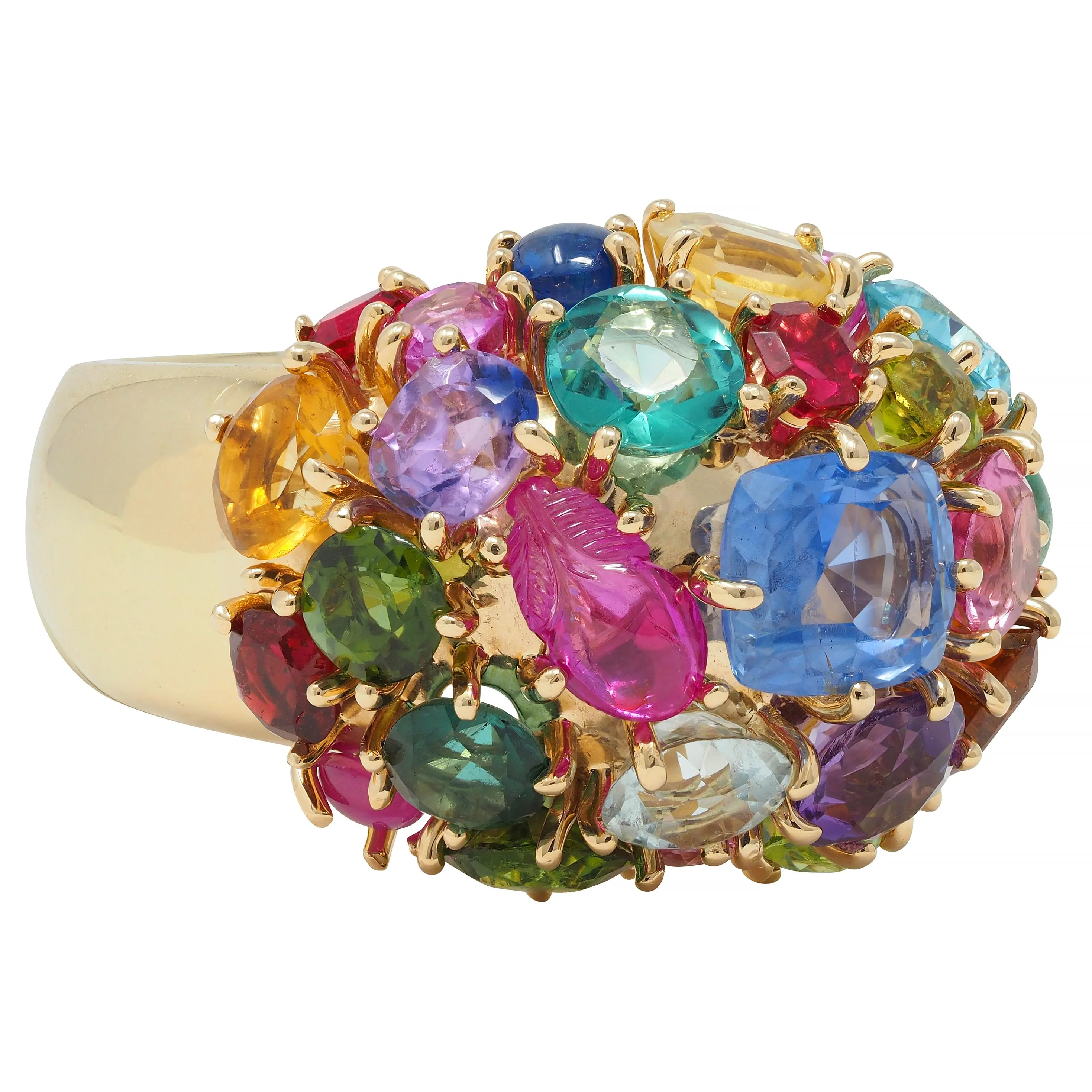 1990's Multi-Gem 14 Karat Yellow Gold Vintage Cluster Cocktail Ring - Image 3