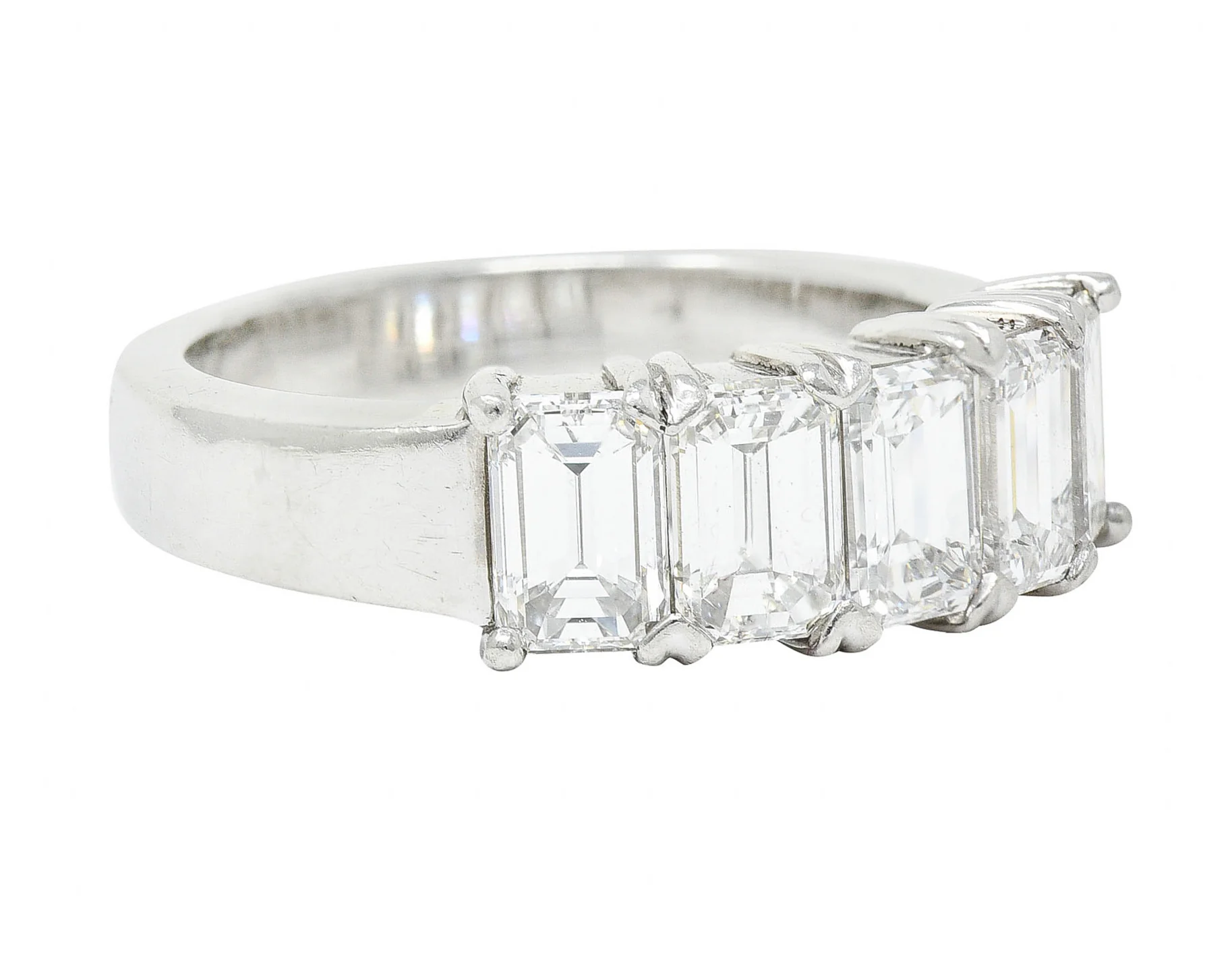 1990's Vintage 2.25 CTW Emerald Cut Diamond Platinum Band Ring - Image 2