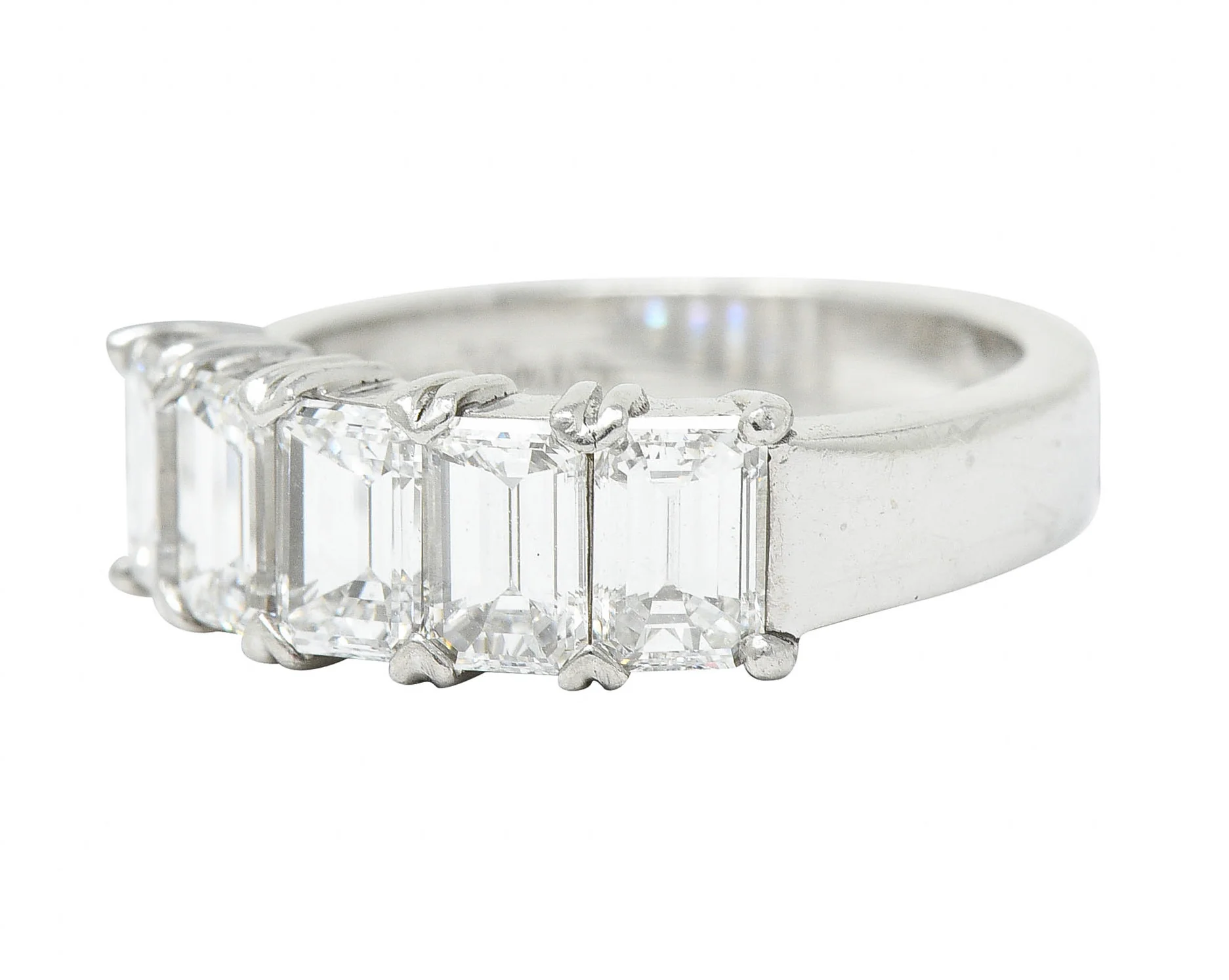 1990's Vintage 2.25 CTW Emerald Cut Diamond Platinum Band Ring - Image 6