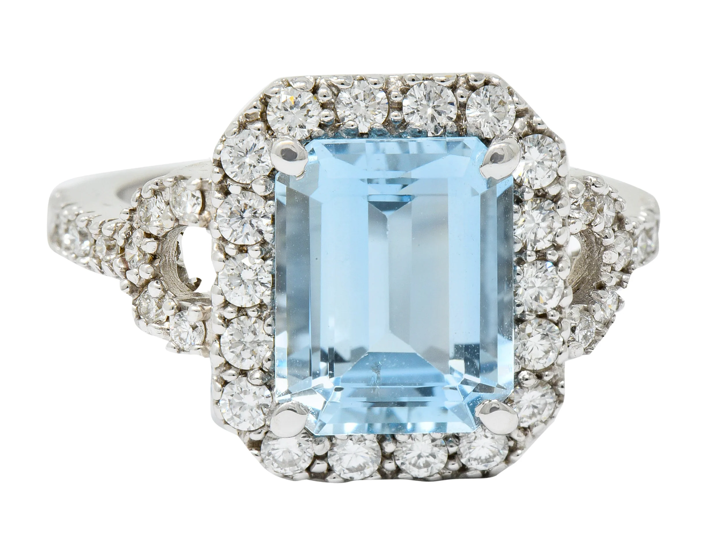2.62 CTW Aquamarine Diamond Halo 18 Karat White Gold Cocktail Ring