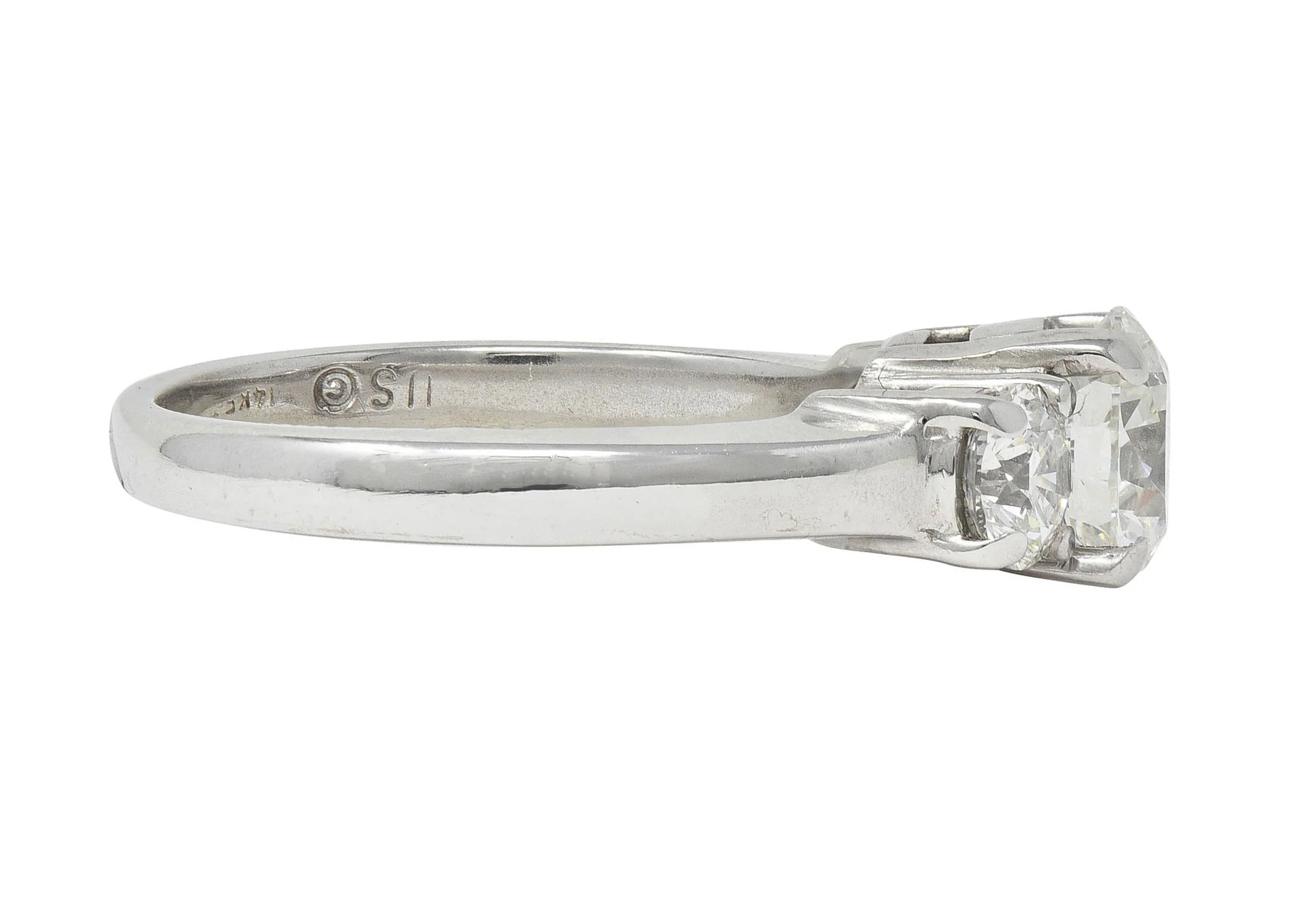 2000's 2.30 CTW Diamond 14 Karat White Gold Three Stone Engagement Ring GIA - Image 3