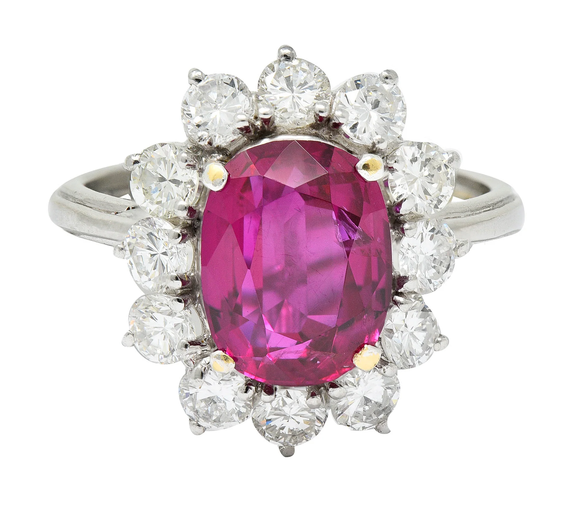 5.02 CTW No Heat Ruby Diamond Platinum Cluster Ring GIA
