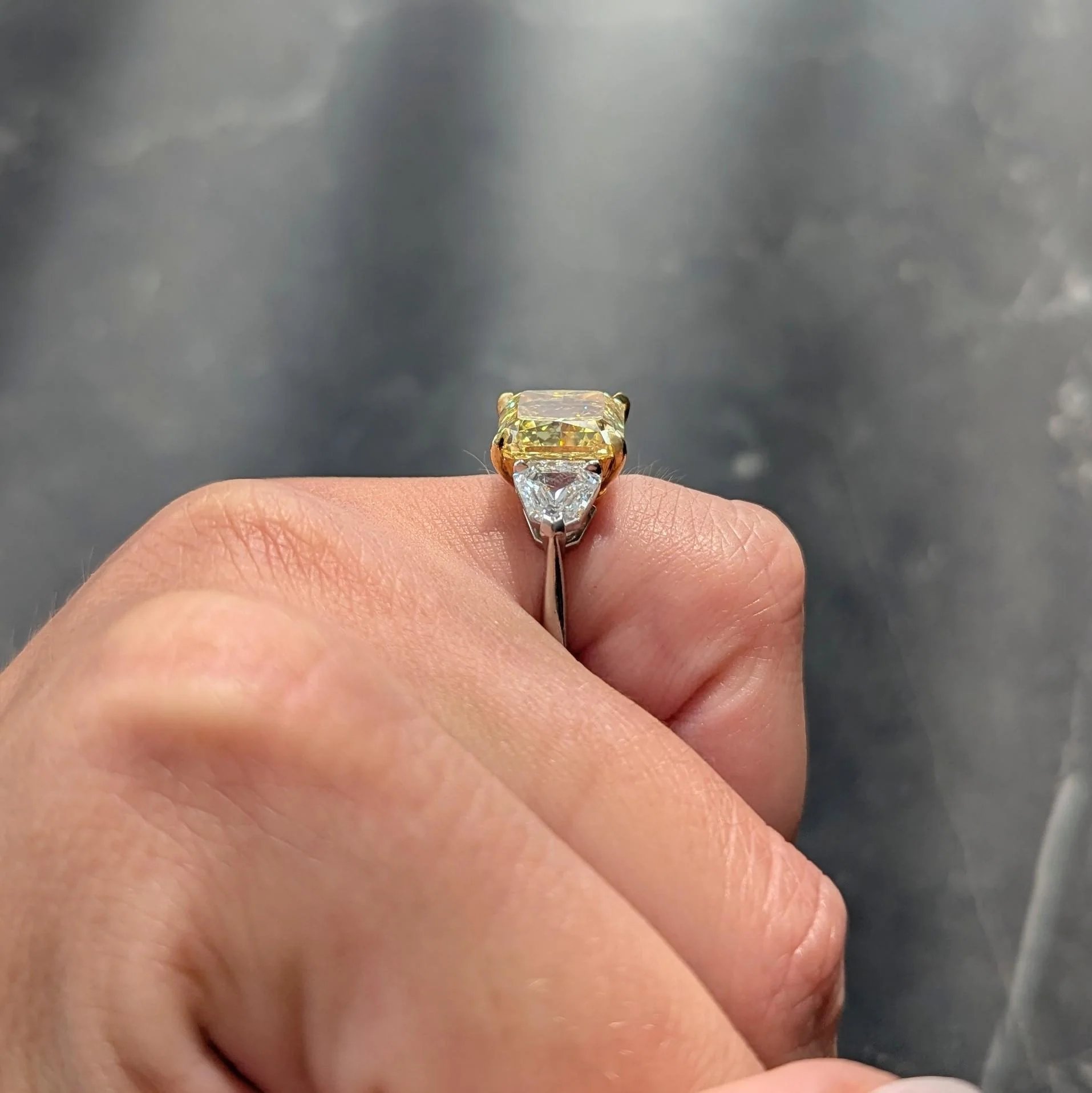 7.31 CTW Fancy Intense Yellow Diamond Platinum 18 Karat Yellow Gold Engagement Ring GIA - Image 14