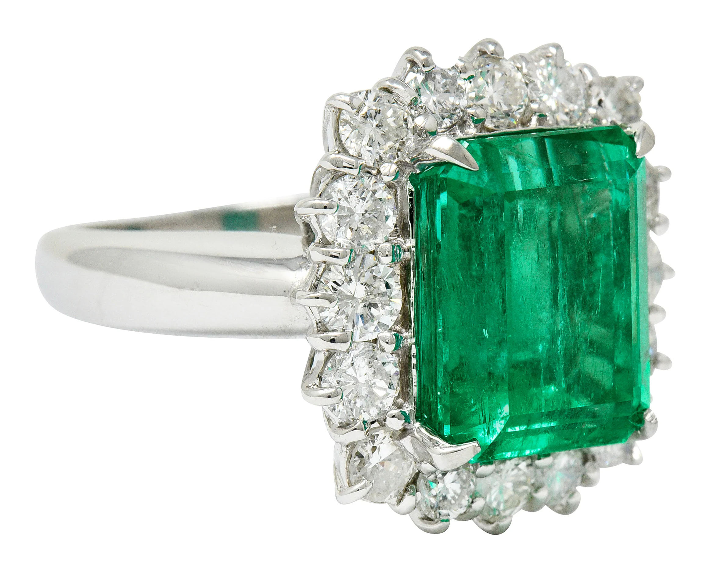 7.70 CTW Colombian Emerald Diamond Platinum Cluster Ring GIA - Image 2