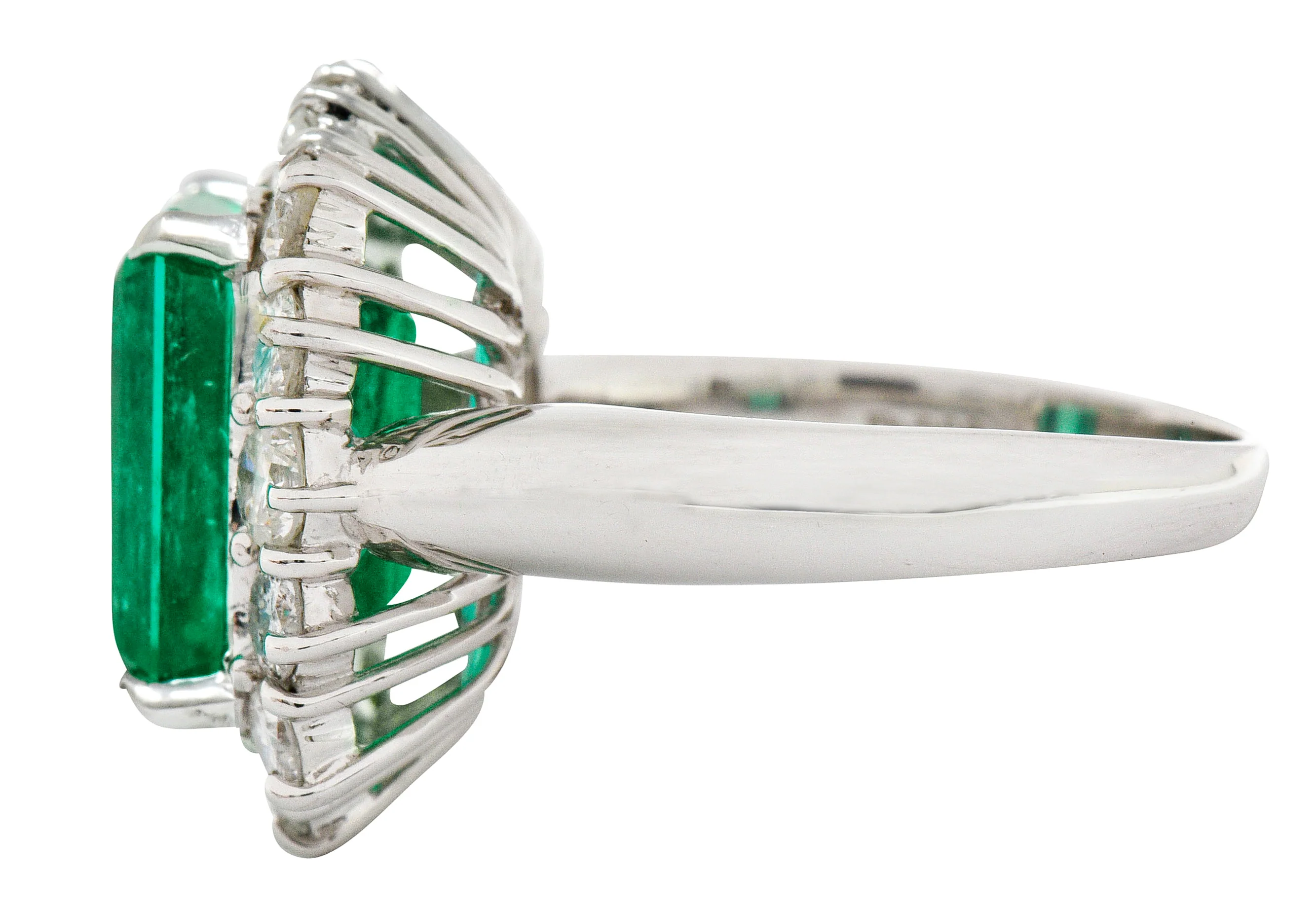 7.70 CTW Colombian Emerald Diamond Platinum Cluster Ring GIA - Image 4
