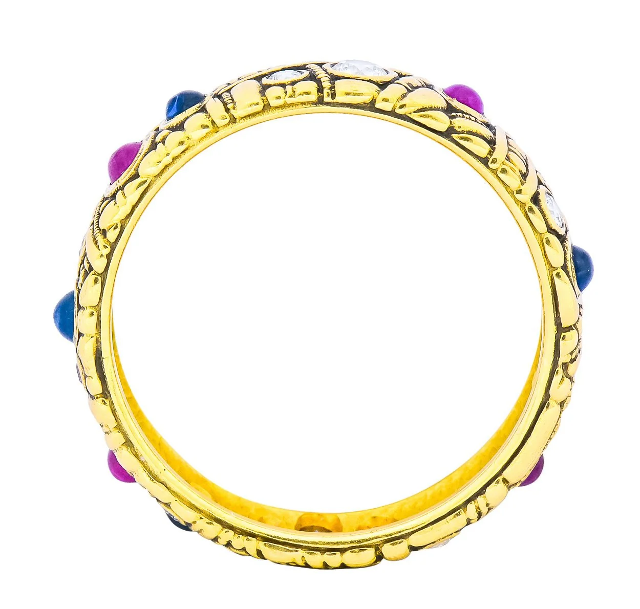 Alex Sepkus Blue Sapphire Ruby Diamond 18 Karat Gold Band Ring - Image 4