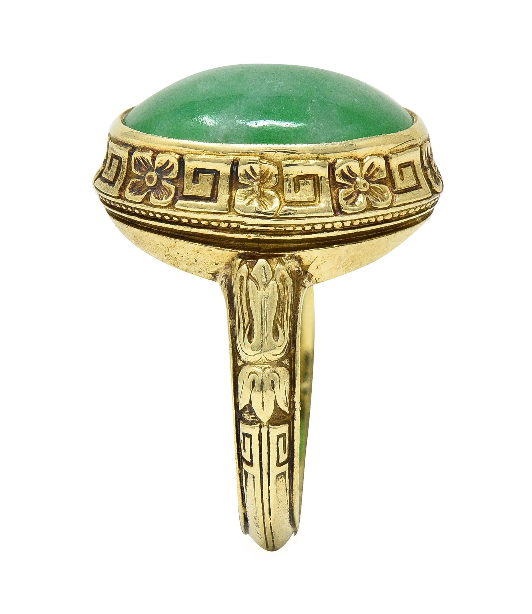 Allsopp Bros. Art Deco Natural Jade 14 Karat Yellow Gold Orange Blossom Ring GIA - Image 10