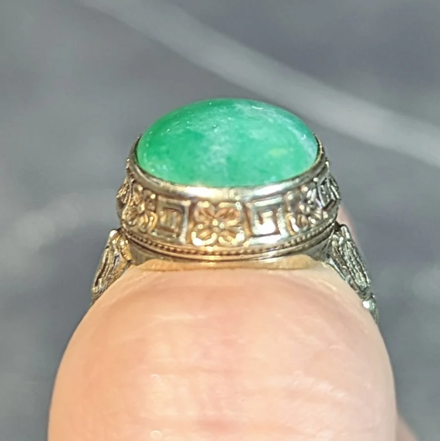 Allsopp Bros. Art Deco Natural Jade 14 Karat Yellow Gold Orange Blossom Ring GIA - Image 15