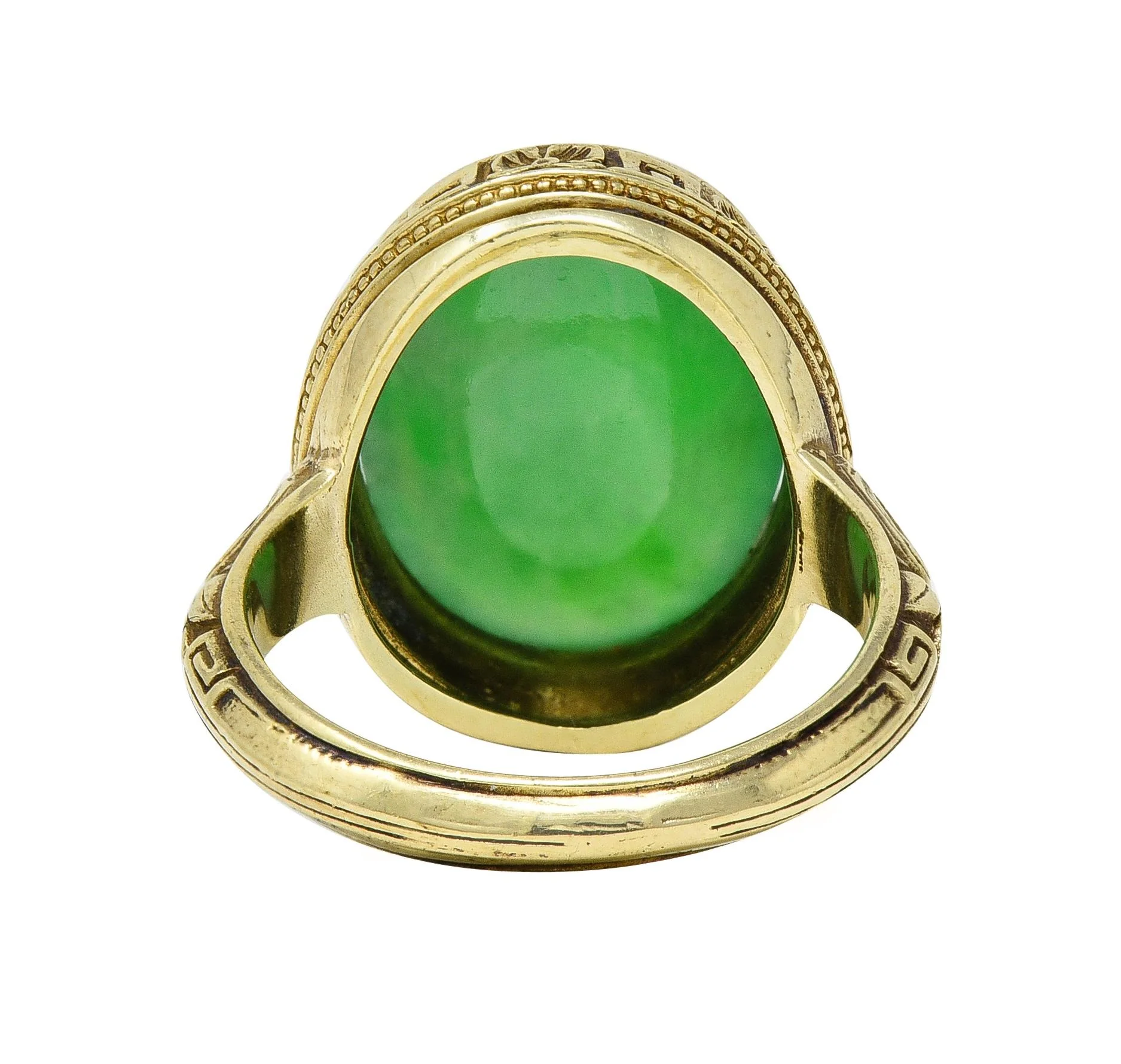 Allsopp Bros. Art Deco Natural Jade 14 Karat Yellow Gold Orange Blossom Ring GIA - Image 5