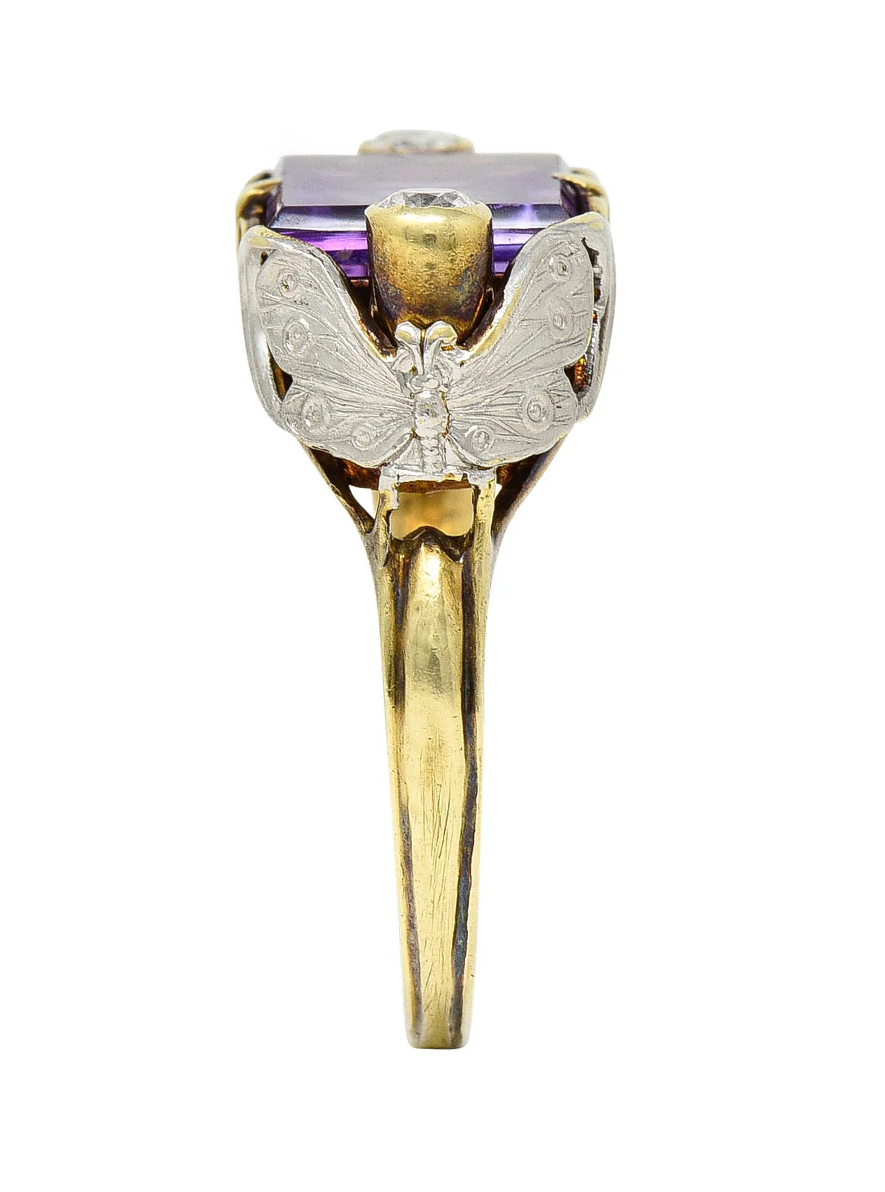 Allsopp-Steller Art Deco Amethyst Diamond 14 Karat Two-Tone Gold Butterfly Ring - Image 11