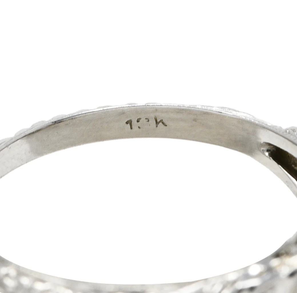 Art Deco 0.26 CTW Old European Cut Diamond 18 Karat White Gold Stepped Orange Blossom Engagement Ring - Image 7