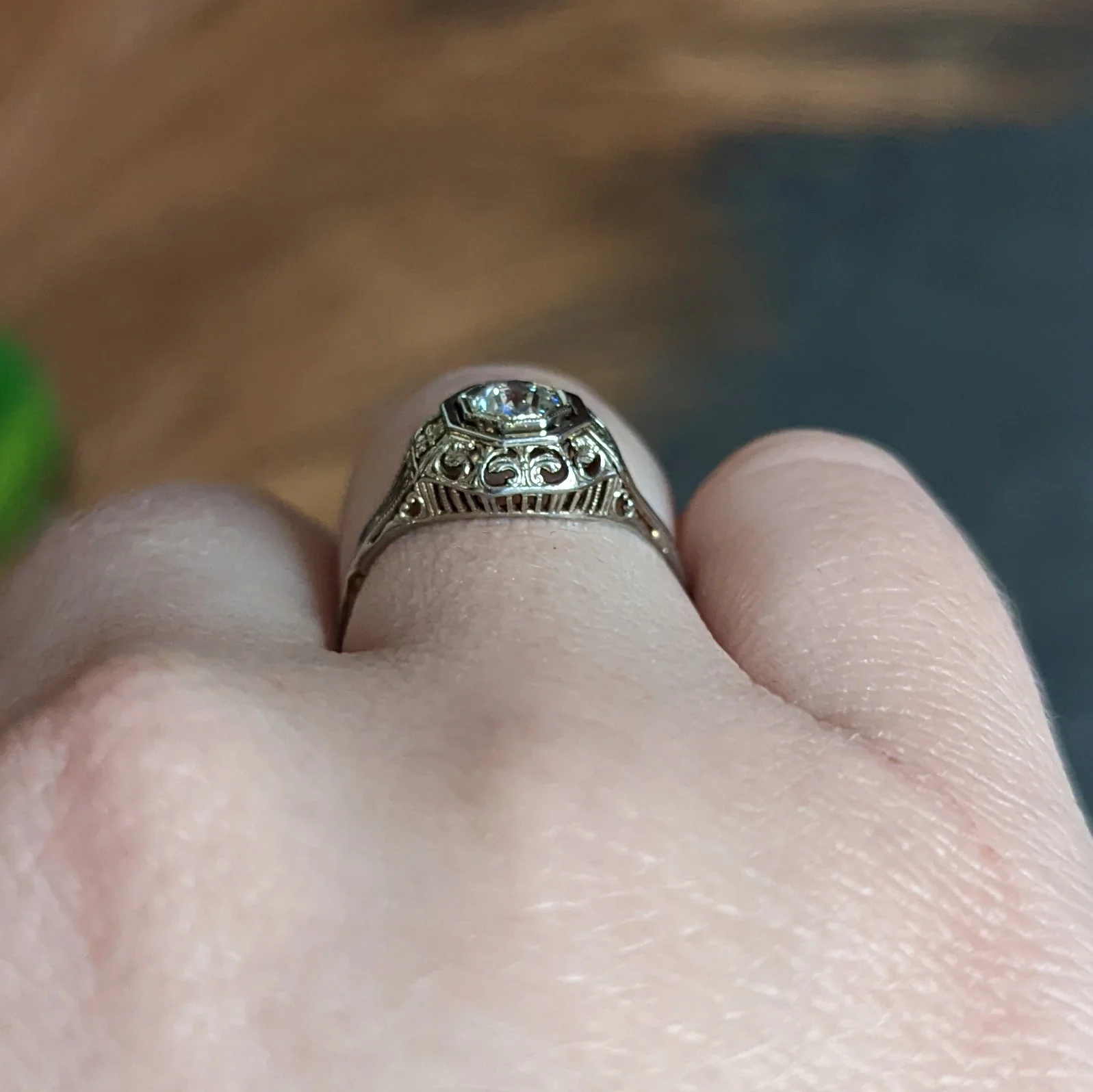 Art Deco 0.36 CTW Diamond 18 Karat White Gold Engagement Ring - Image 15