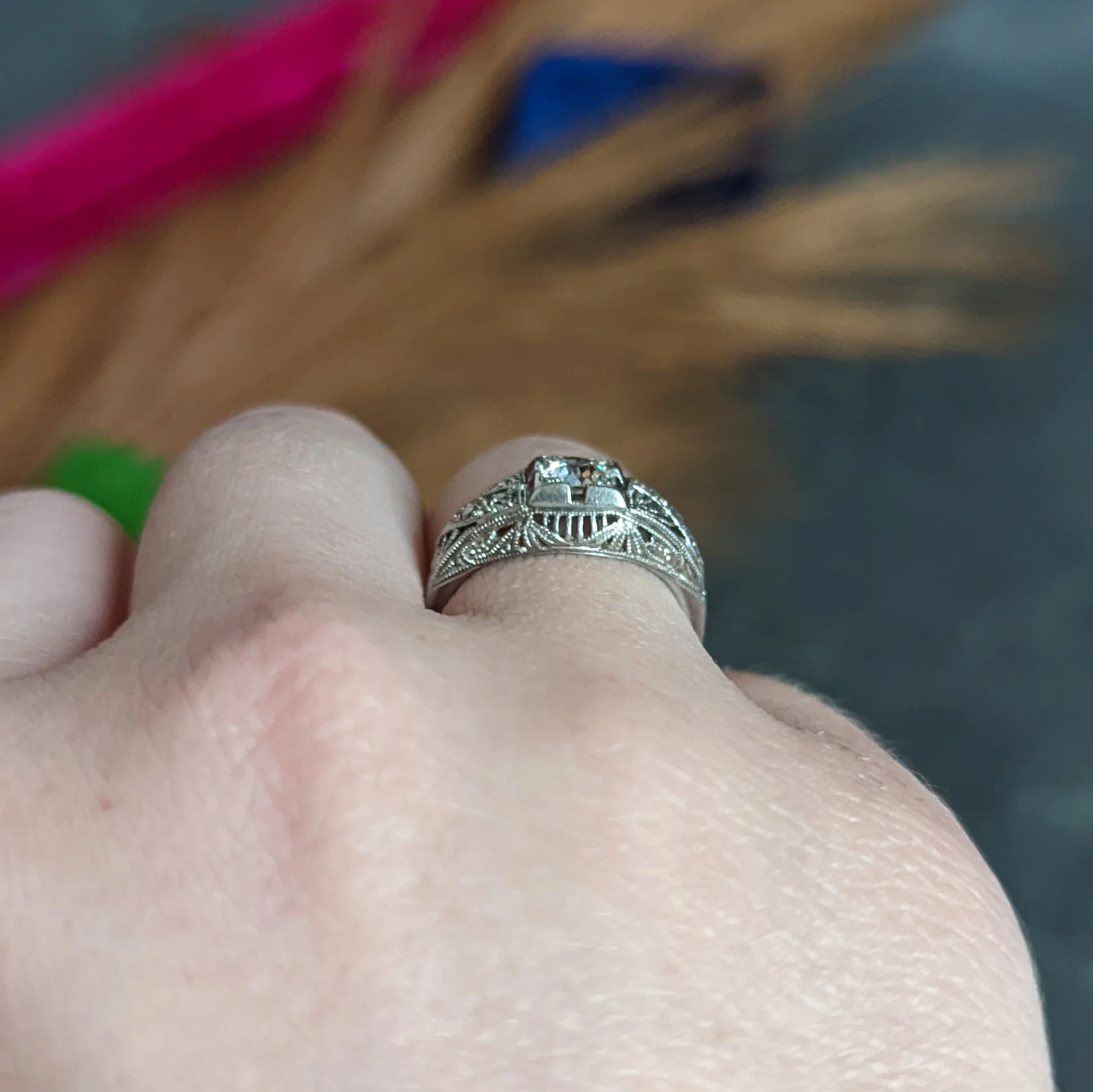 Art Deco 0.45 CTW Diamond Platinum Bombe Engagement Ring - Image 13