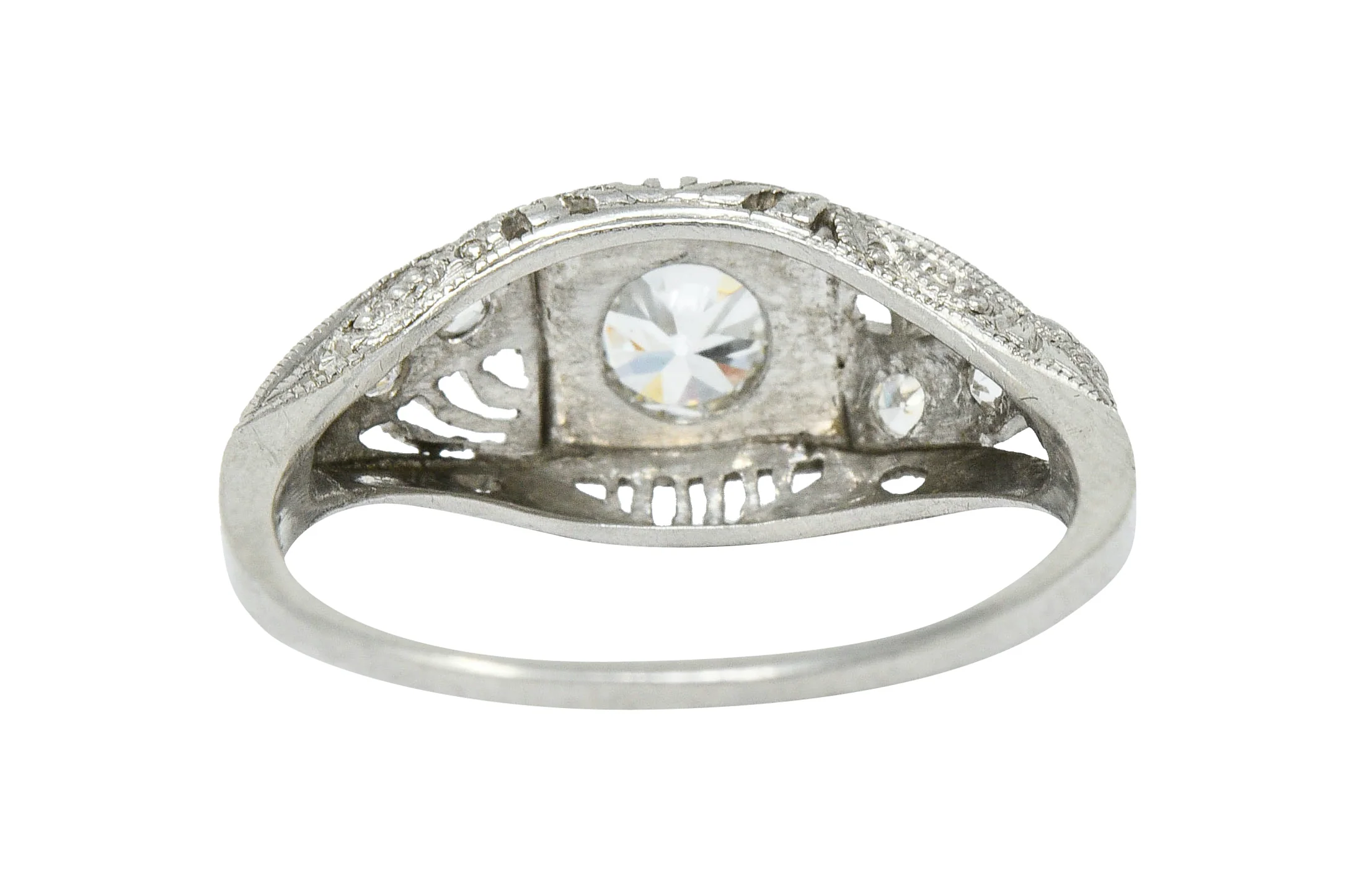 Art Deco 0.45 CTW Diamond Platinum Bombe Engagement Ring - Image 4