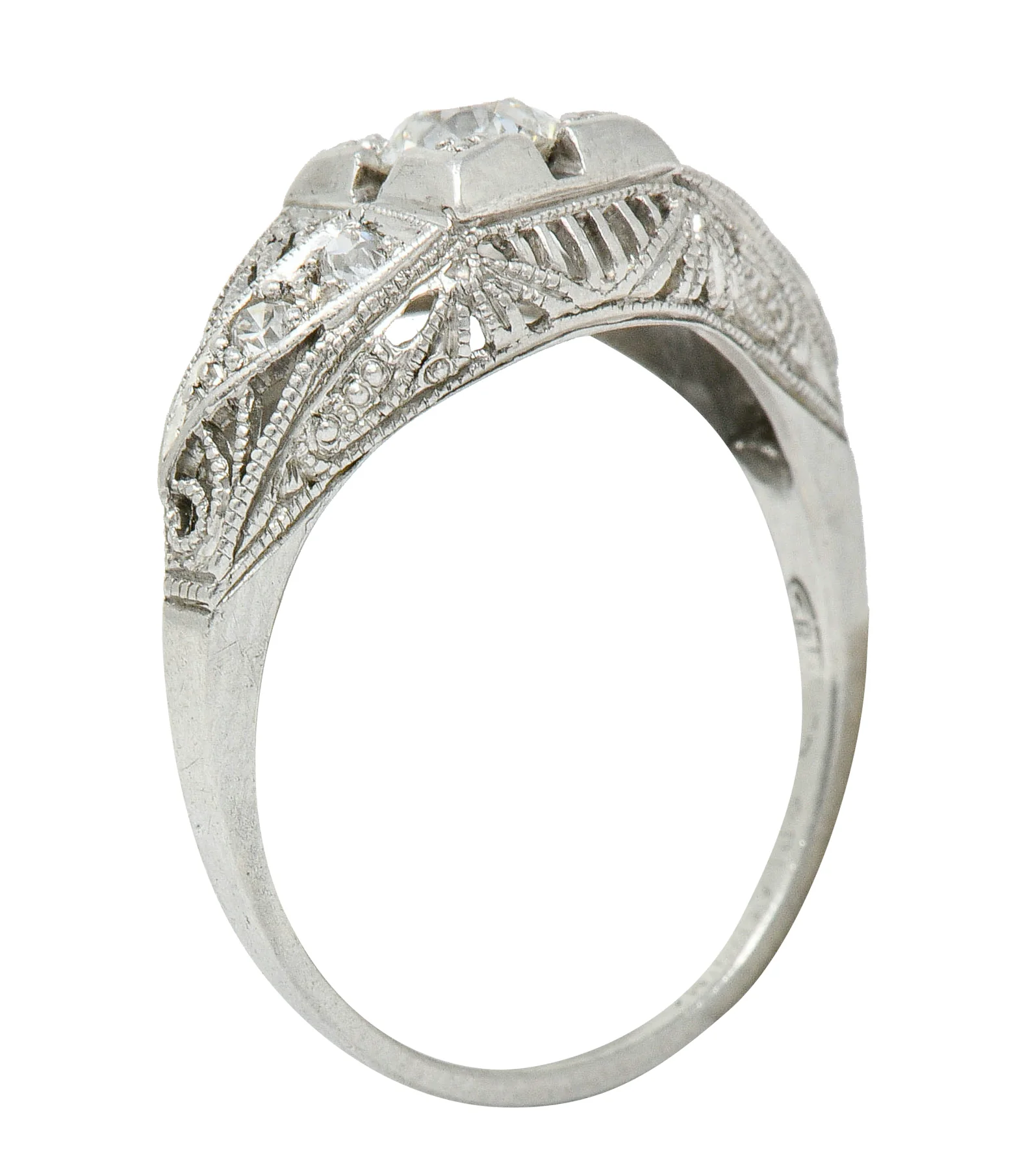 Art Deco 0.45 CTW Diamond Platinum Bombe Engagement Ring - Image 9
