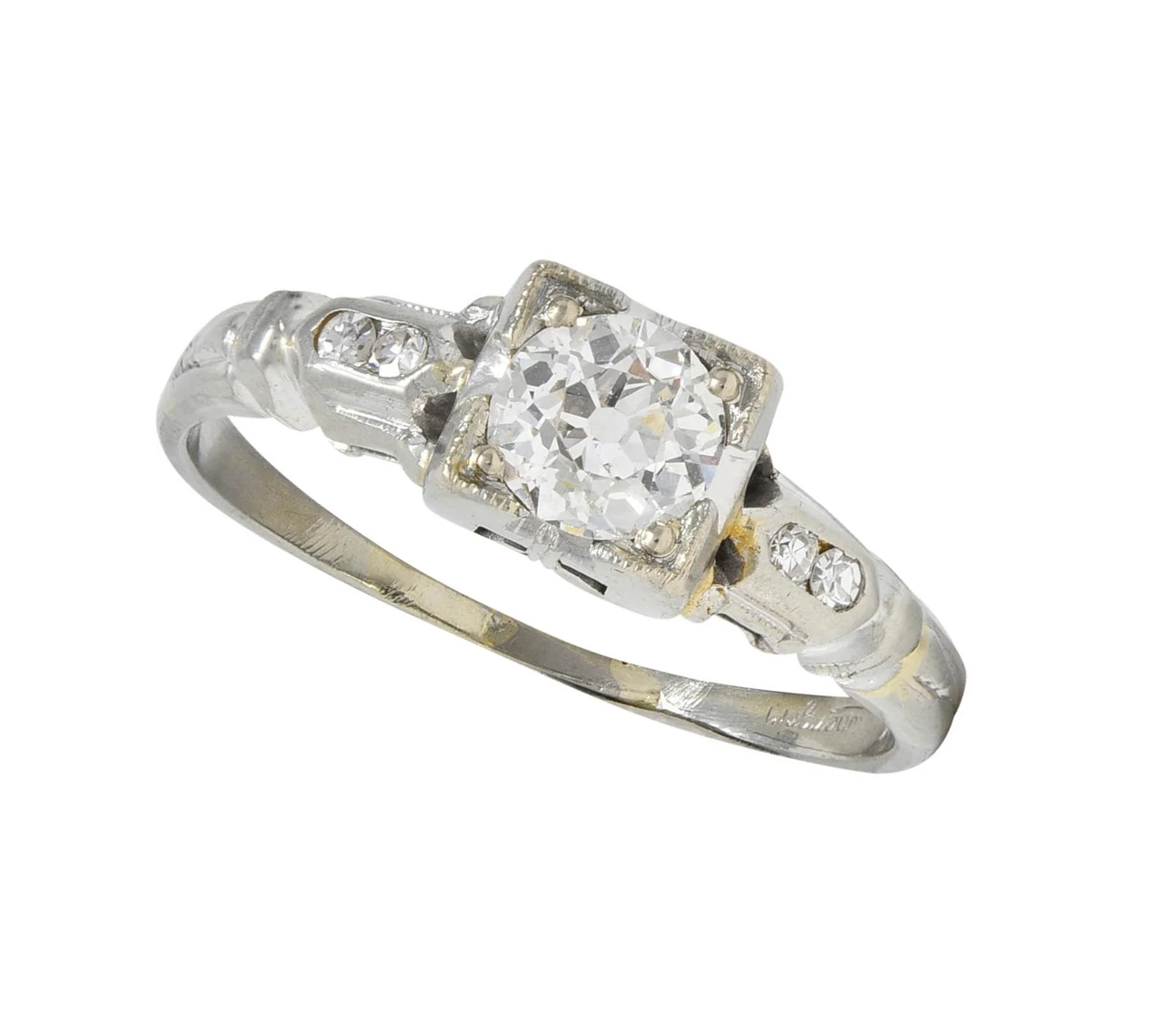 Art Deco 0.52 CTW Diamond 18 Karat White Gold Vintage Lotus Engagement Ring - Image 10