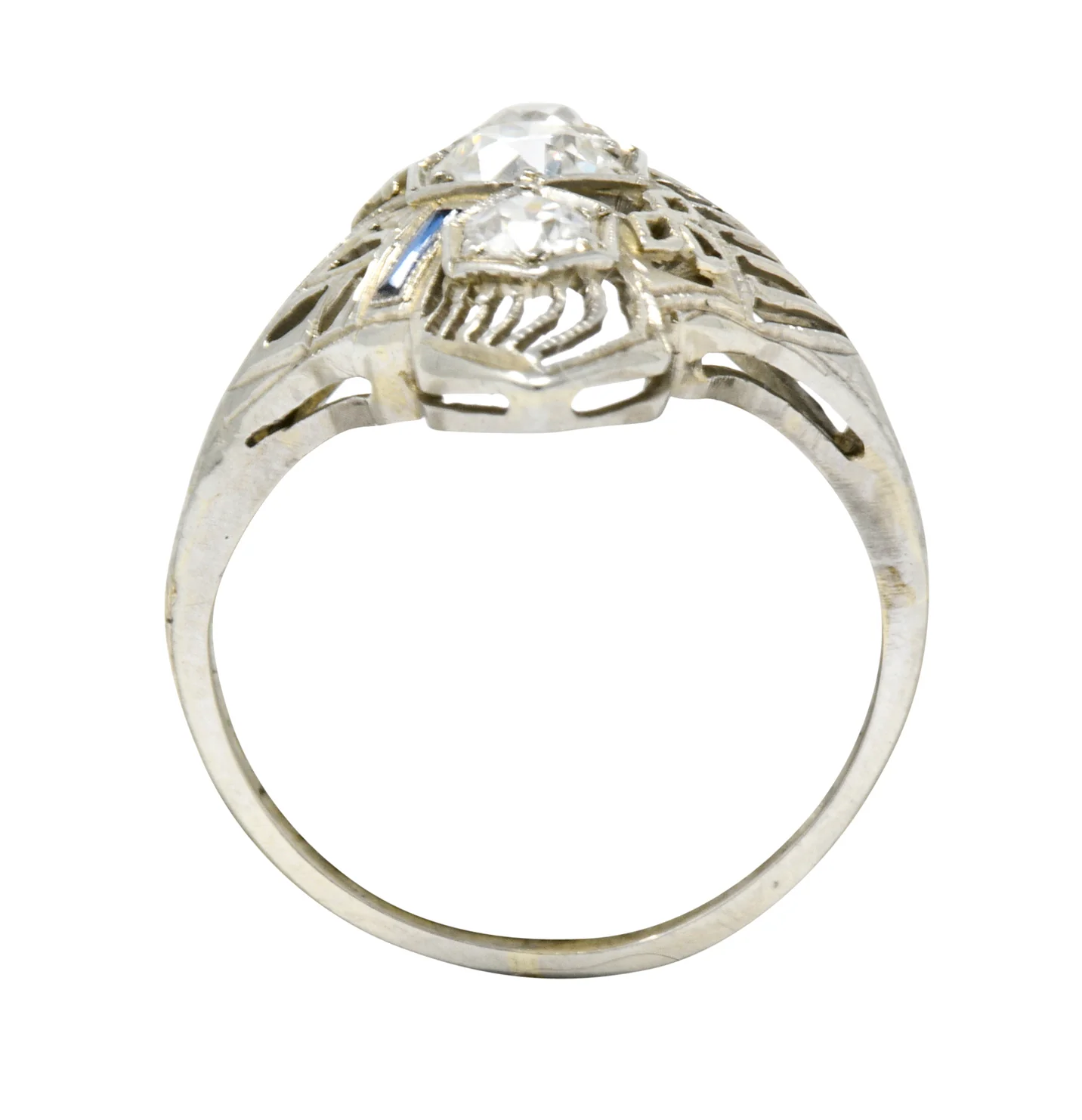 Art Deco 0.62 CTW Diamond Sapphire 18 Karat White Gold Dinner Ring - Image 7