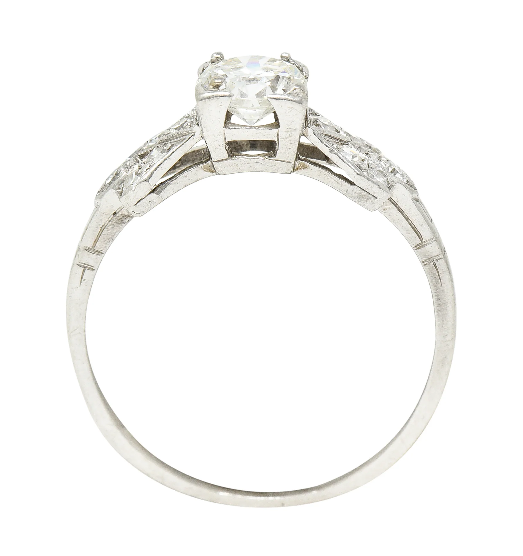 Art Deco 0.64 CTW Transitional Cut Diamond Platinum Buckle Engagement Ring - Image 10