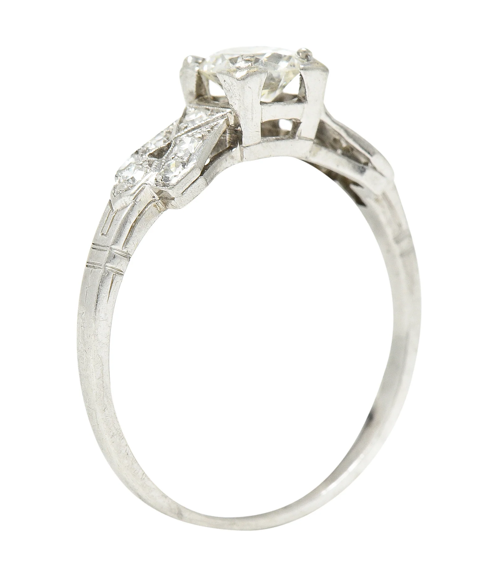Art Deco 0.64 CTW Transitional Cut Diamond Platinum Buckle Engagement Ring - Image 11
