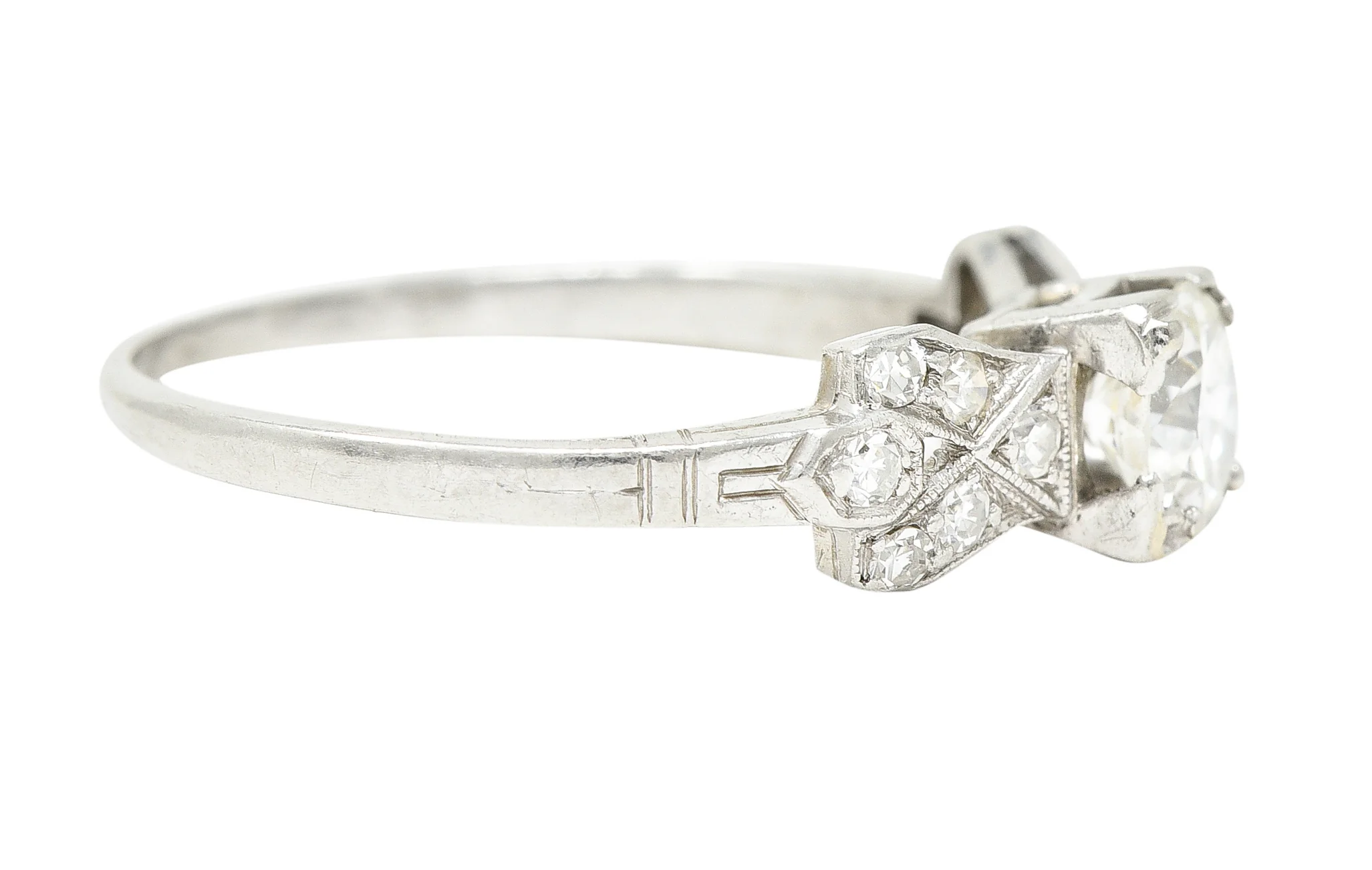Art Deco 0.64 CTW Transitional Cut Diamond Platinum Buckle Engagement Ring - Image 3