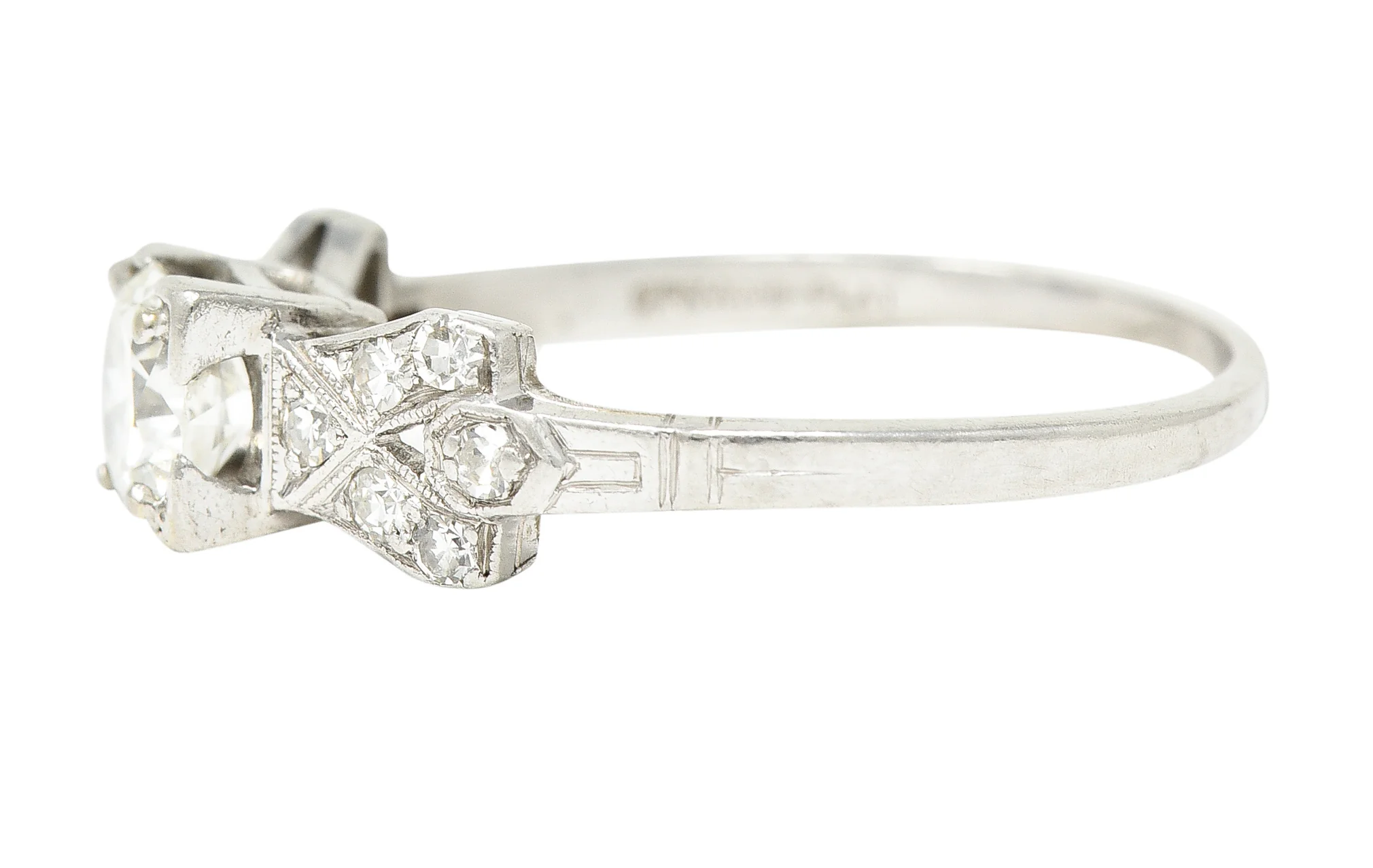 Art Deco 0.64 CTW Transitional Cut Diamond Platinum Buckle Engagement Ring - Image 5