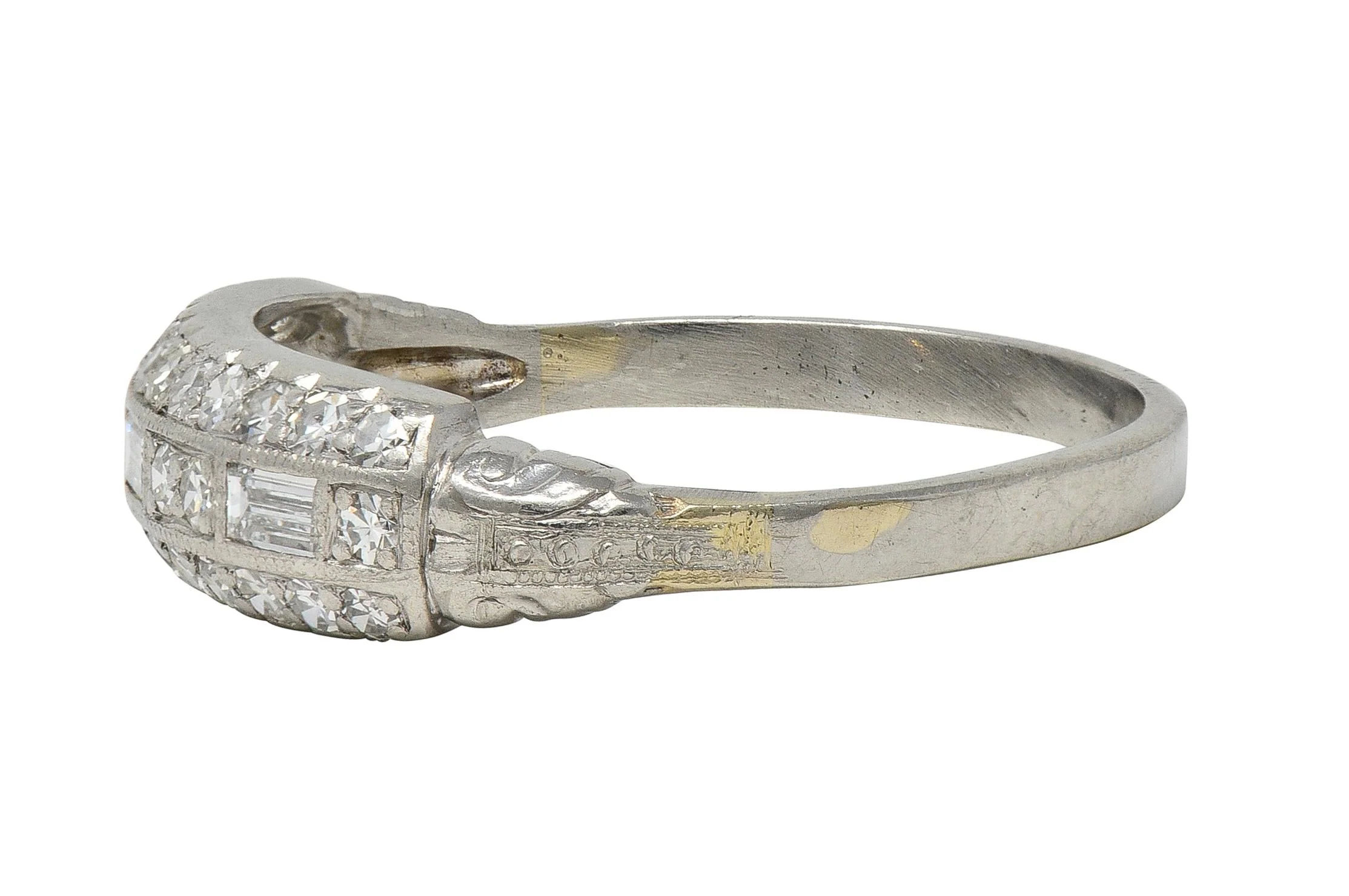 Art Deco 0.72 CTW Diamond Platinum Vintage Multi-Row Wedding Band Ring - Image 4